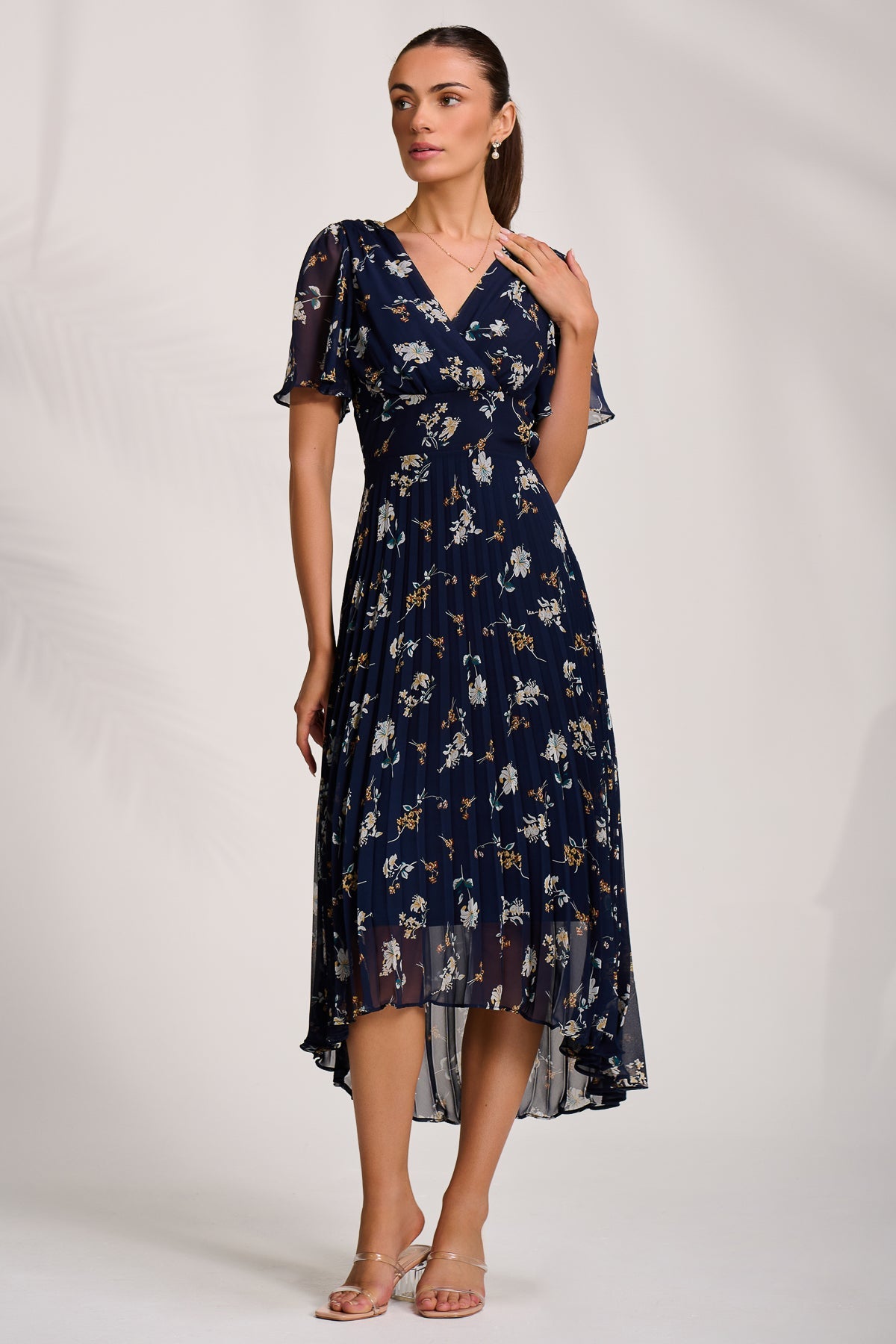 Pleated Chiffon Maxi Dress Side View