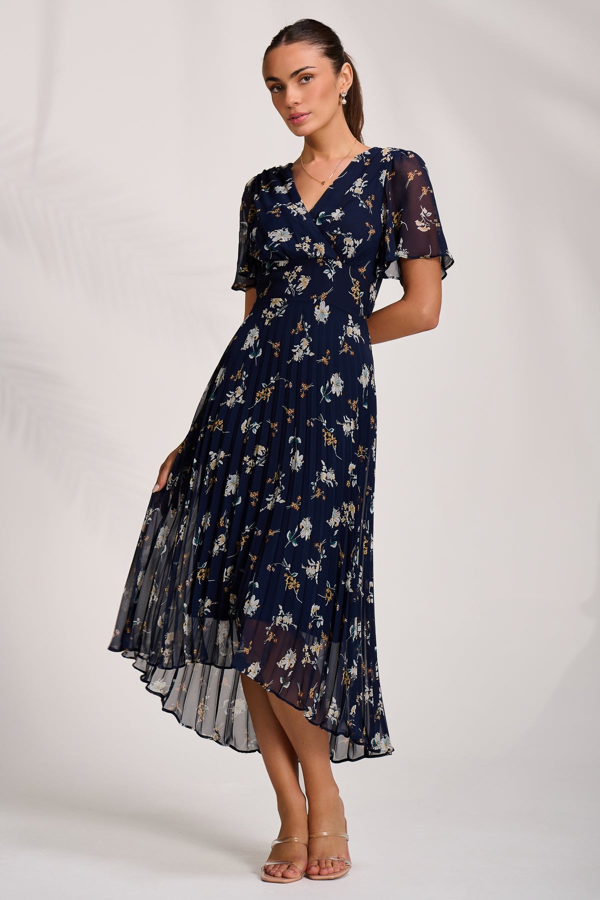 Pleated Chiffon Maxi Dress Detail View