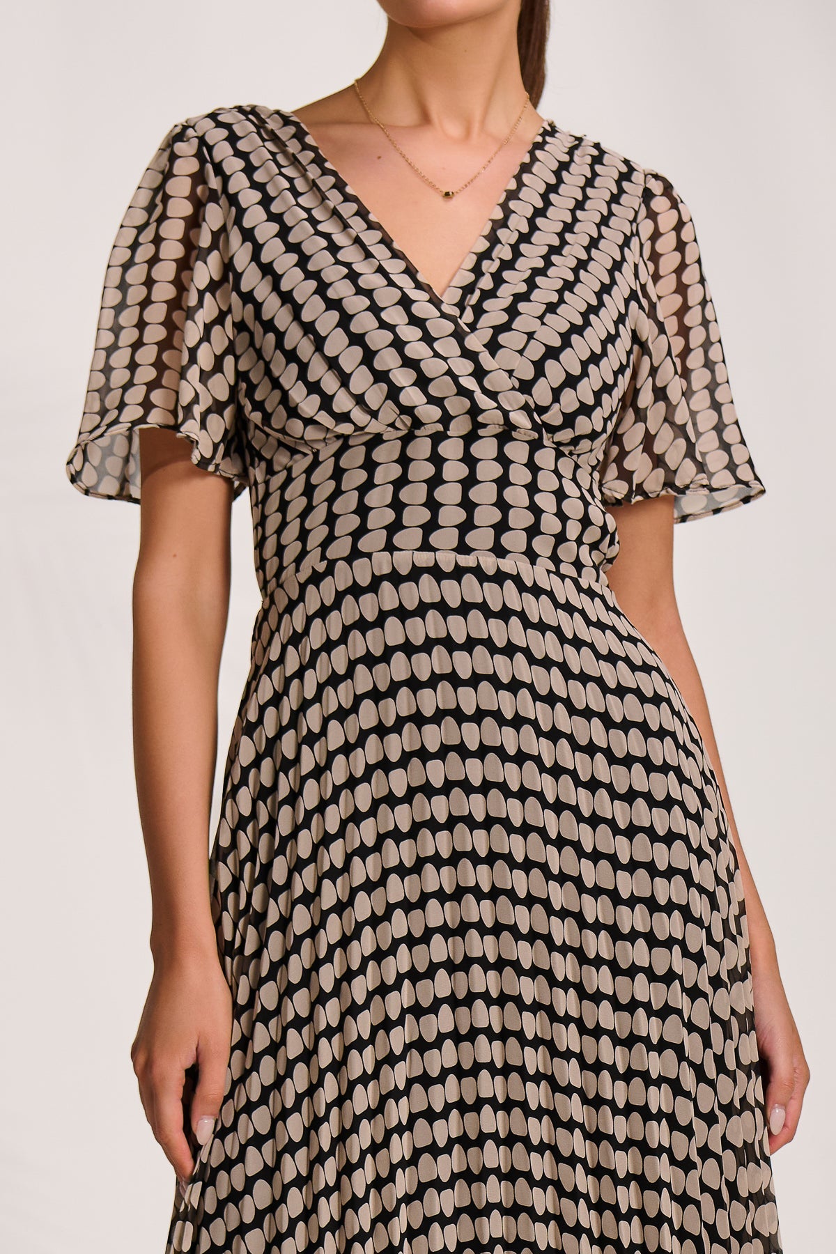 Pleated Chiffon Maxi Dress Stone/Black Detail View