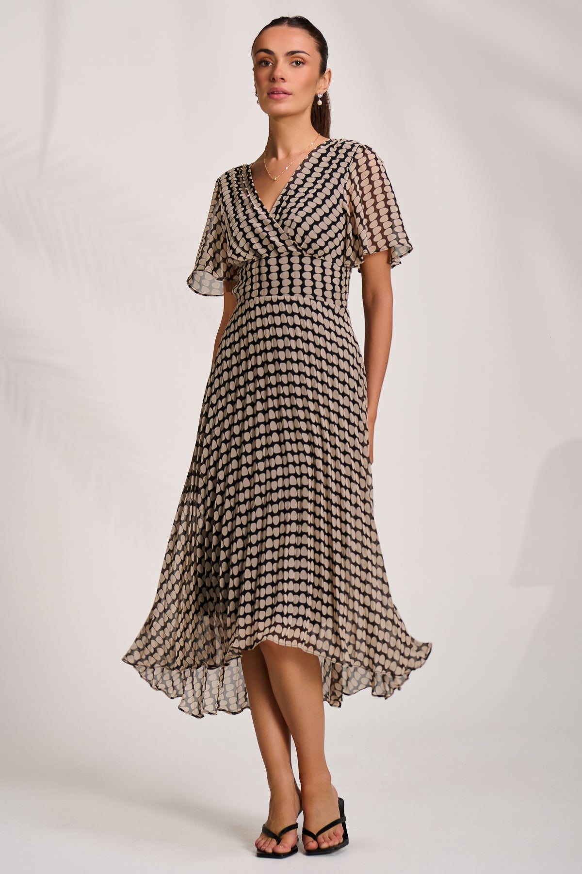 Pleated Chiffon Maxi Dress Stone/Black Styled View
