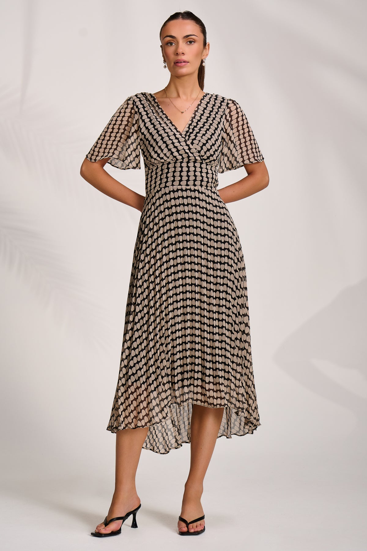 Pleated Chiffon Maxi Dress Stone/Black Back View
