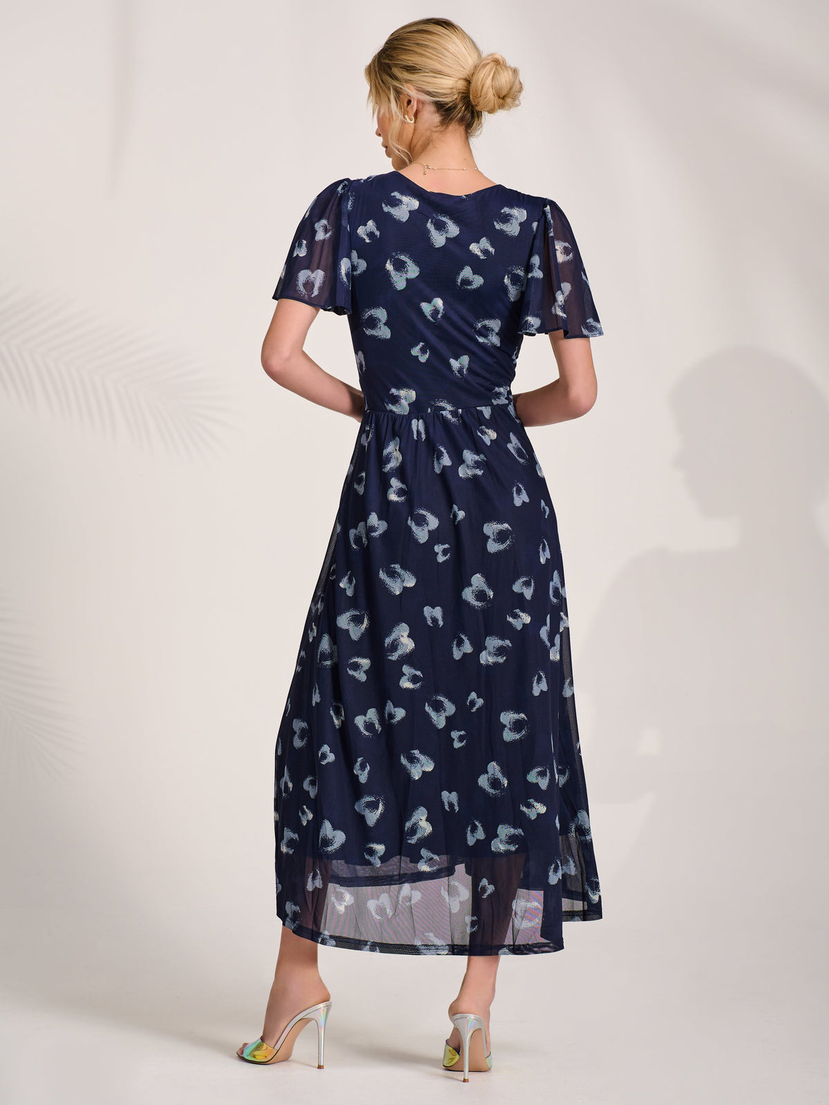 Anneli | Women's Mesh Long Puff-Sleeve Wrap Midi Dress