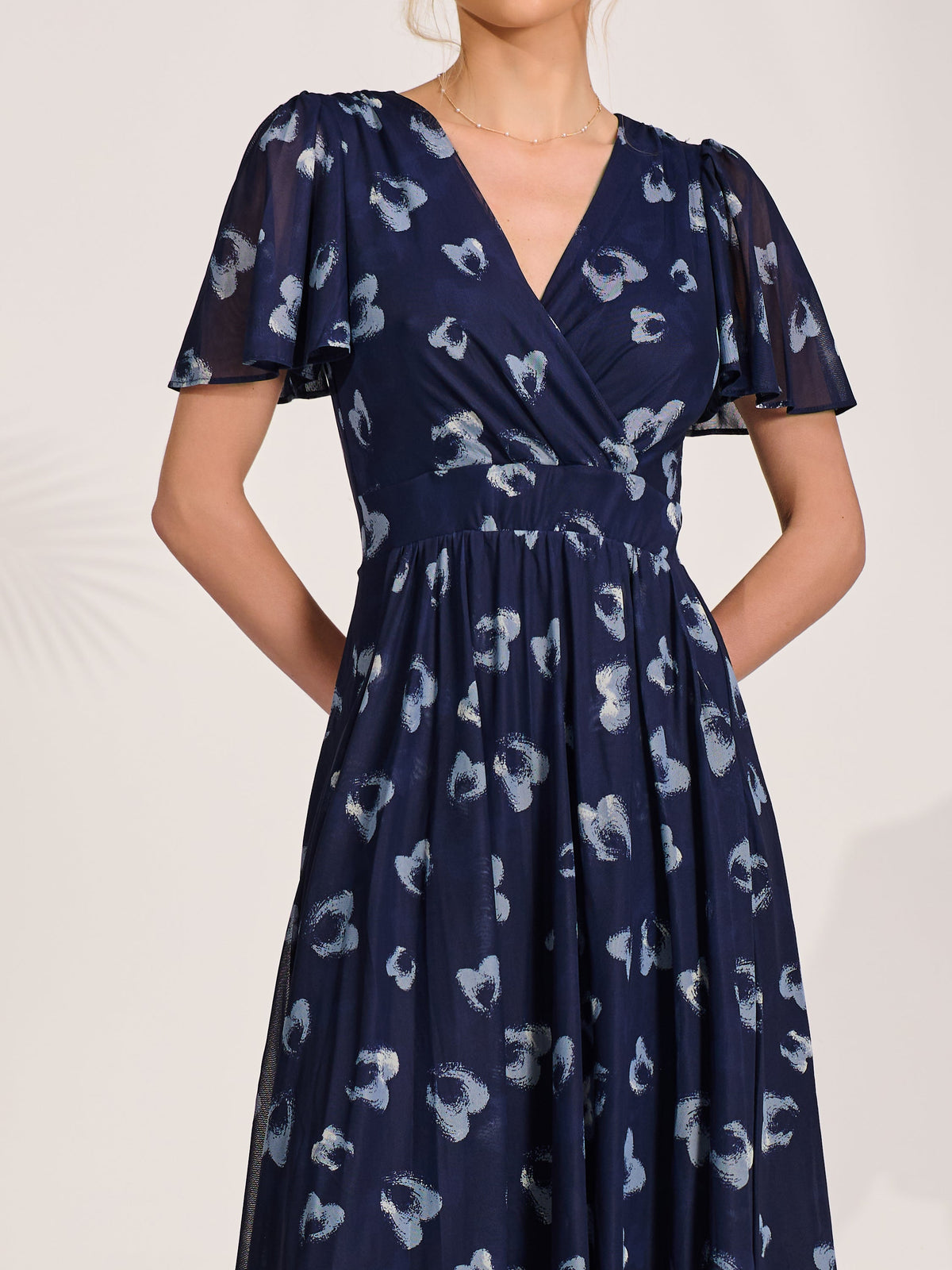 Anneli | Women's Mesh Long Puff-Sleeve Wrap Midi Dress