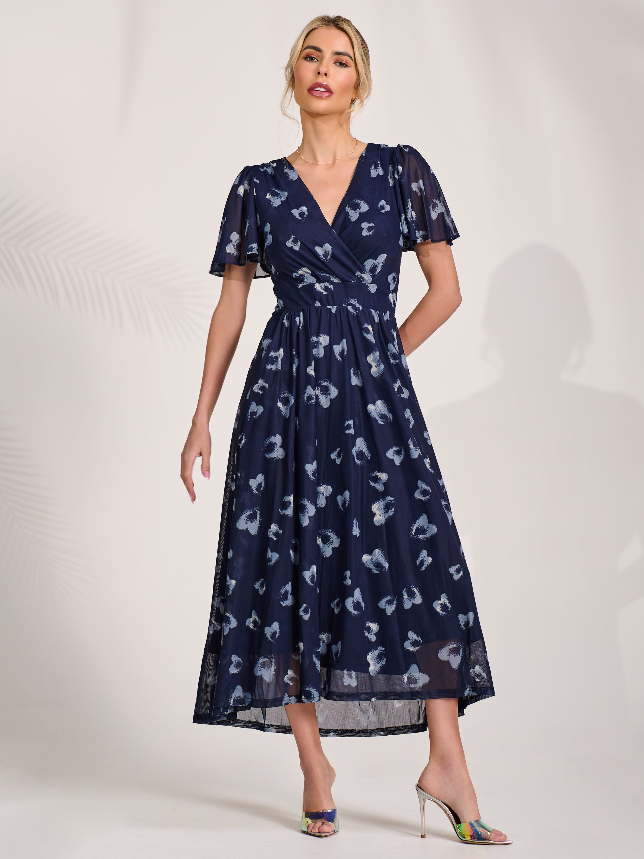 Mesh Short Sleeve Midaxi Dress Full Length View