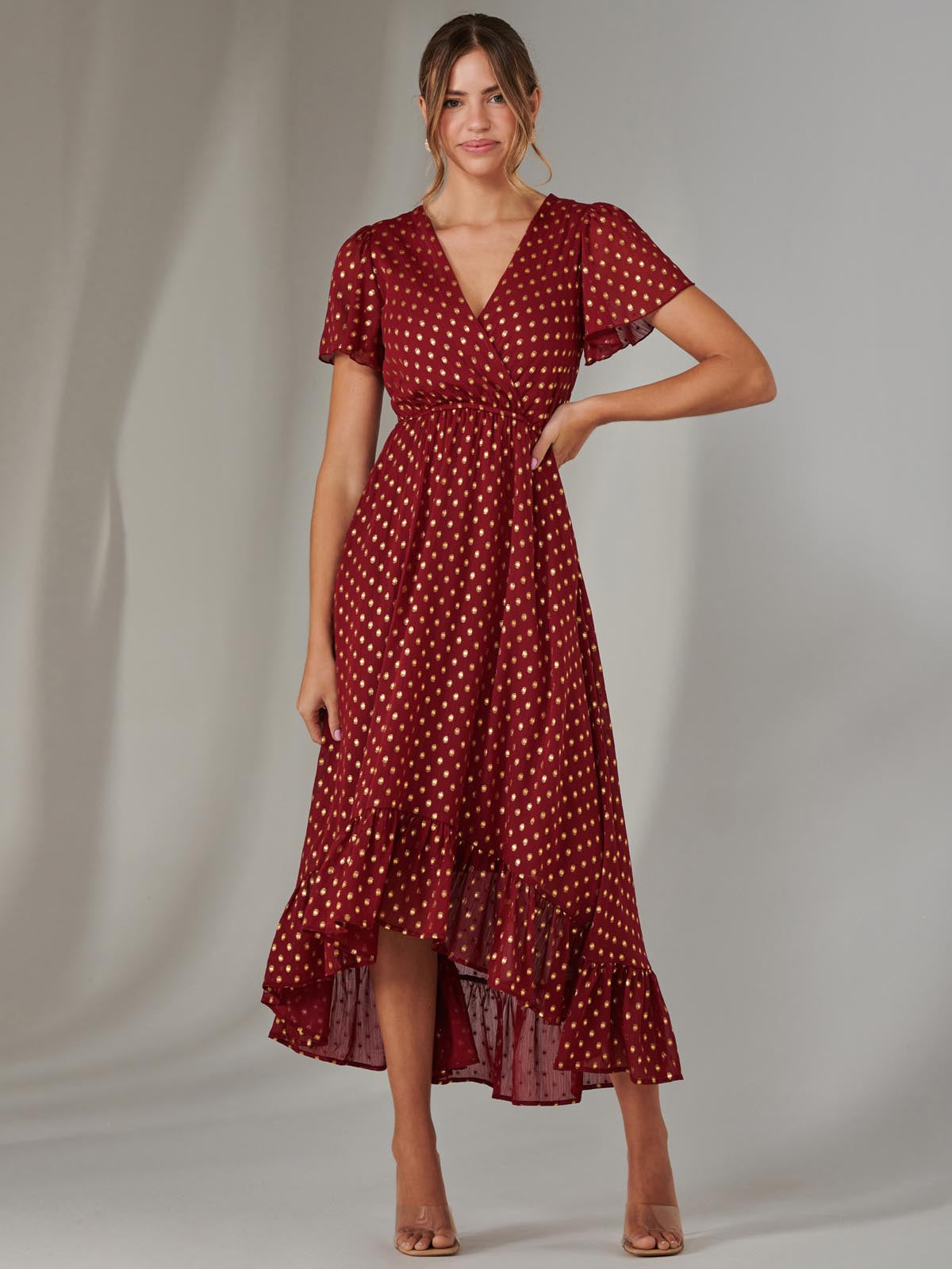 Chiffon Short Sleeve Midaxi Dress Front View