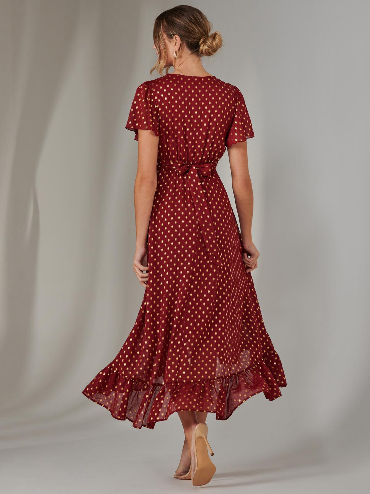 Chiffon Short Sleeve Midaxi Dress Back View