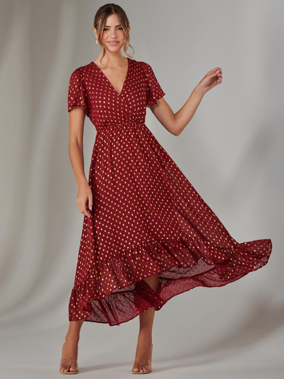 Chiffon Short Sleeve Midaxi Dress Front View 2
