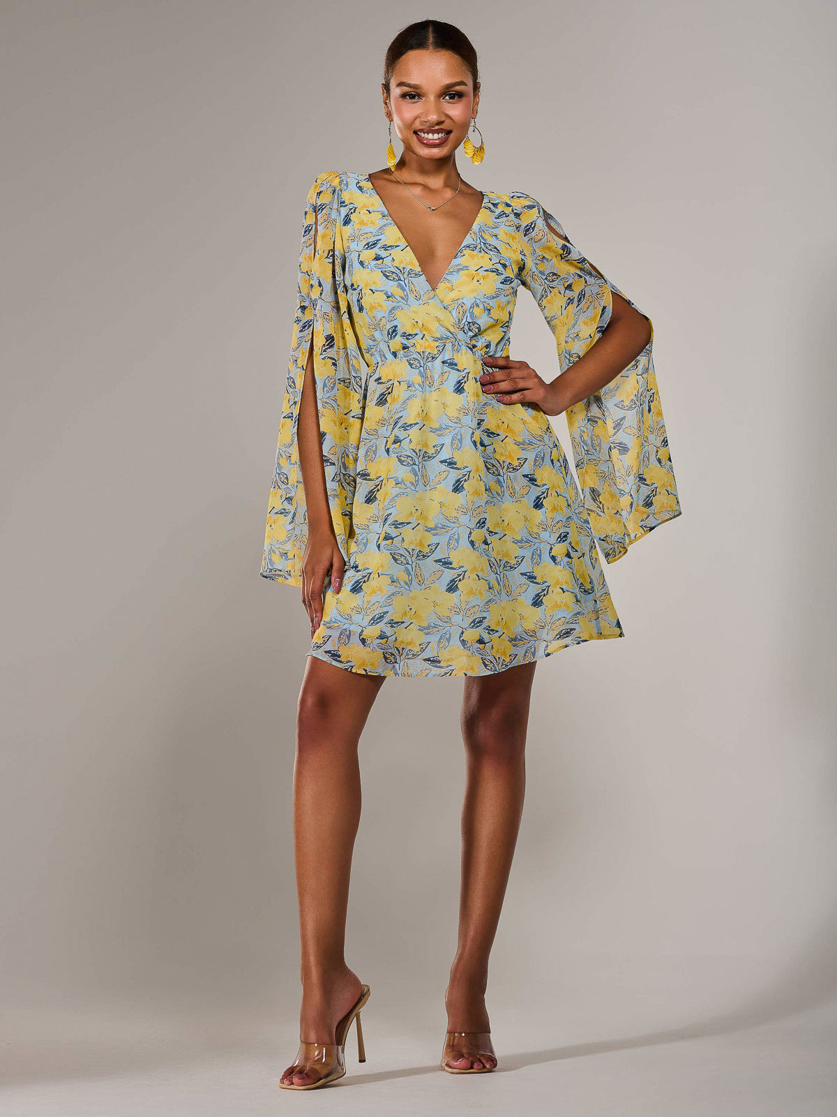 Chiffon Split Sleeve Mini Dress Front View