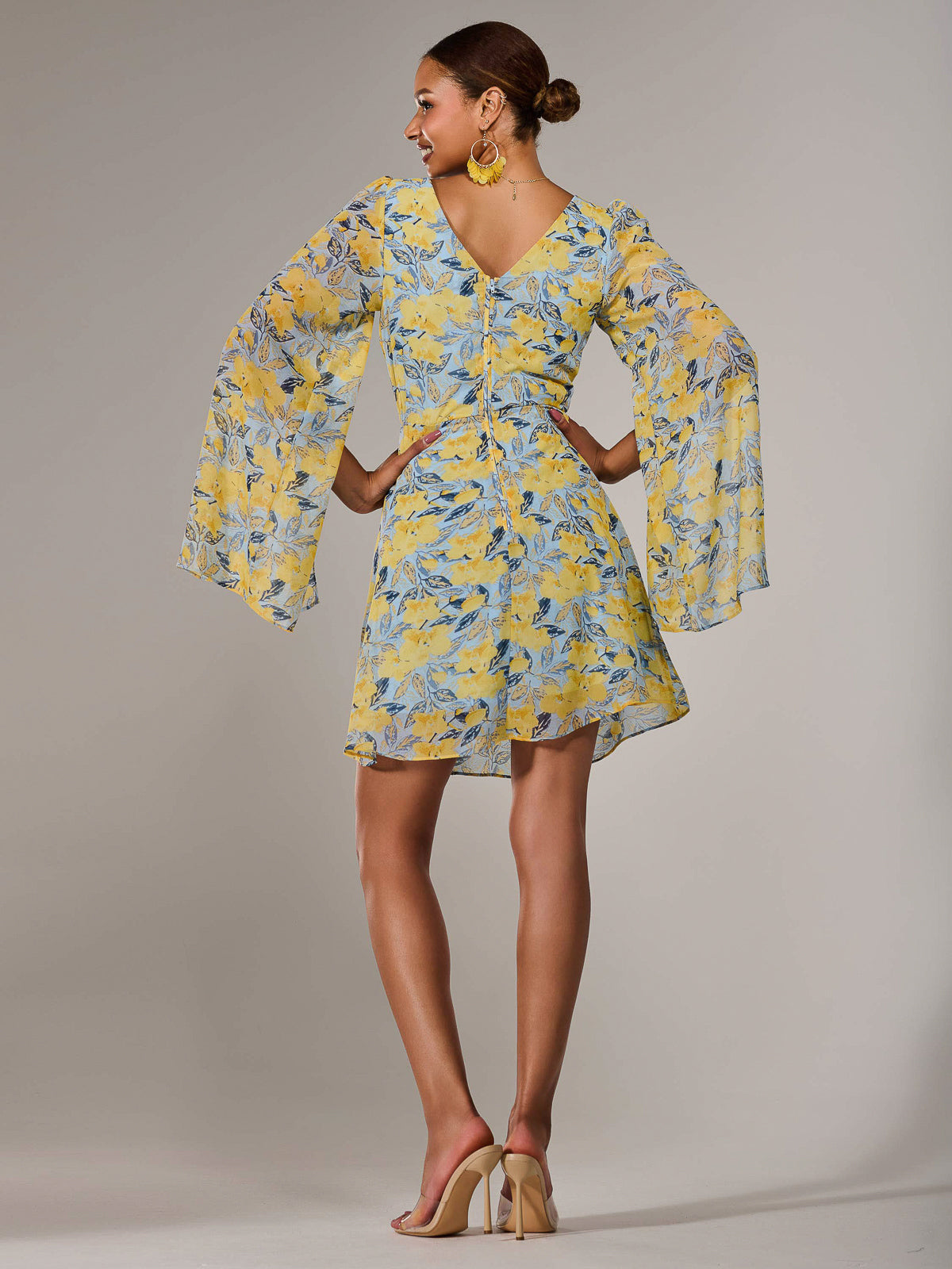 Chiffon Split Sleeve Mini Dress Back View