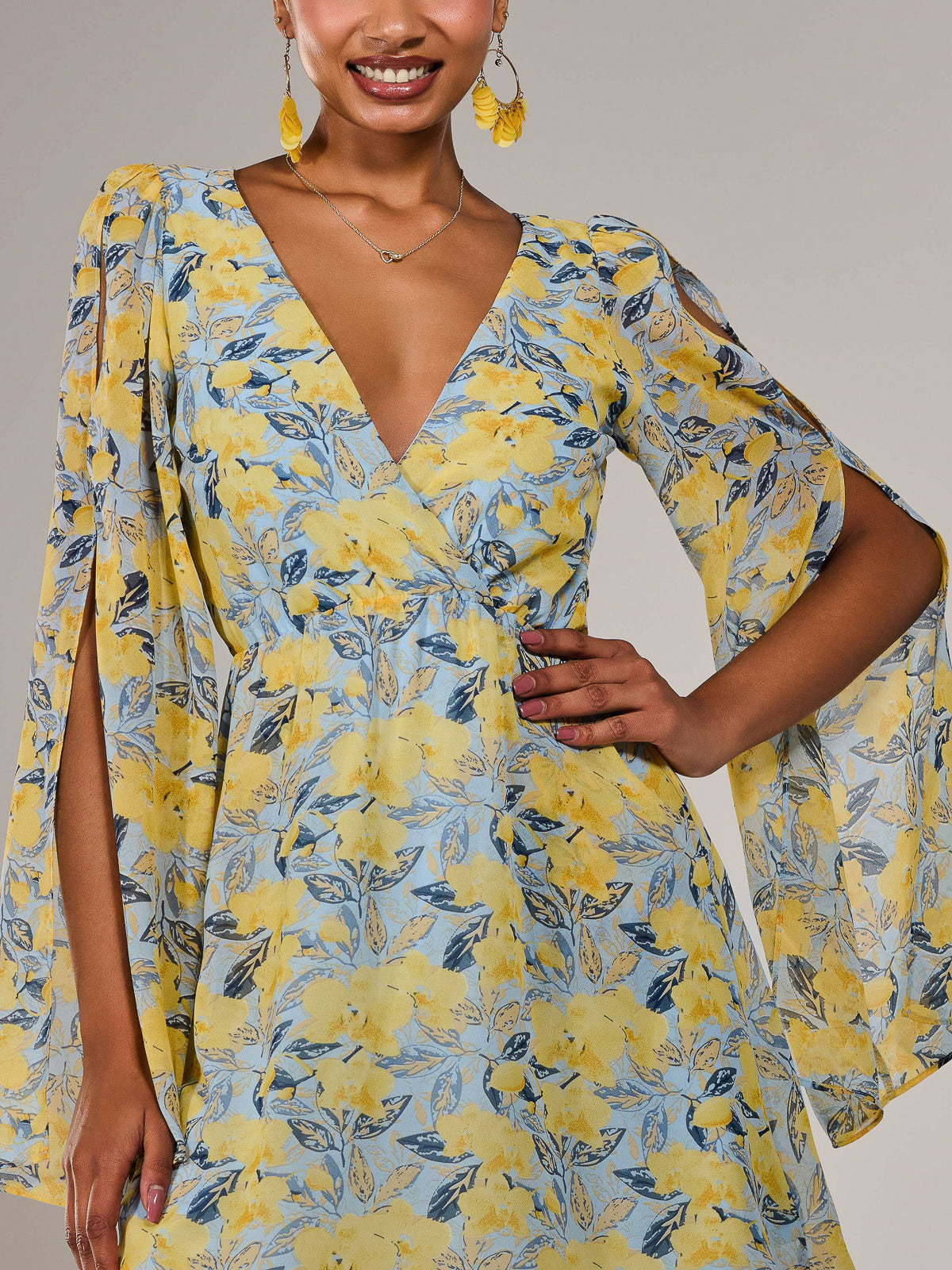 Chiffon Split Sleeve Mini Dress Side View