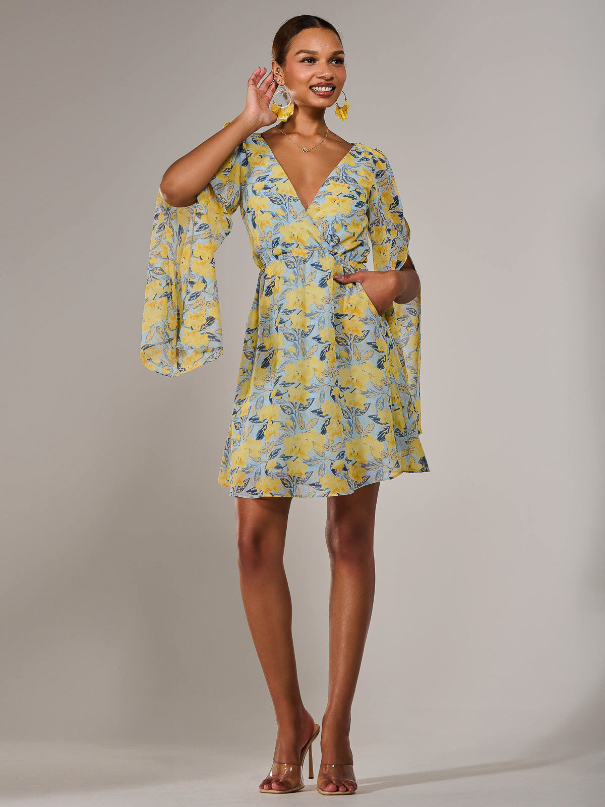 Chiffon Split Sleeve Mini Dress Styled View