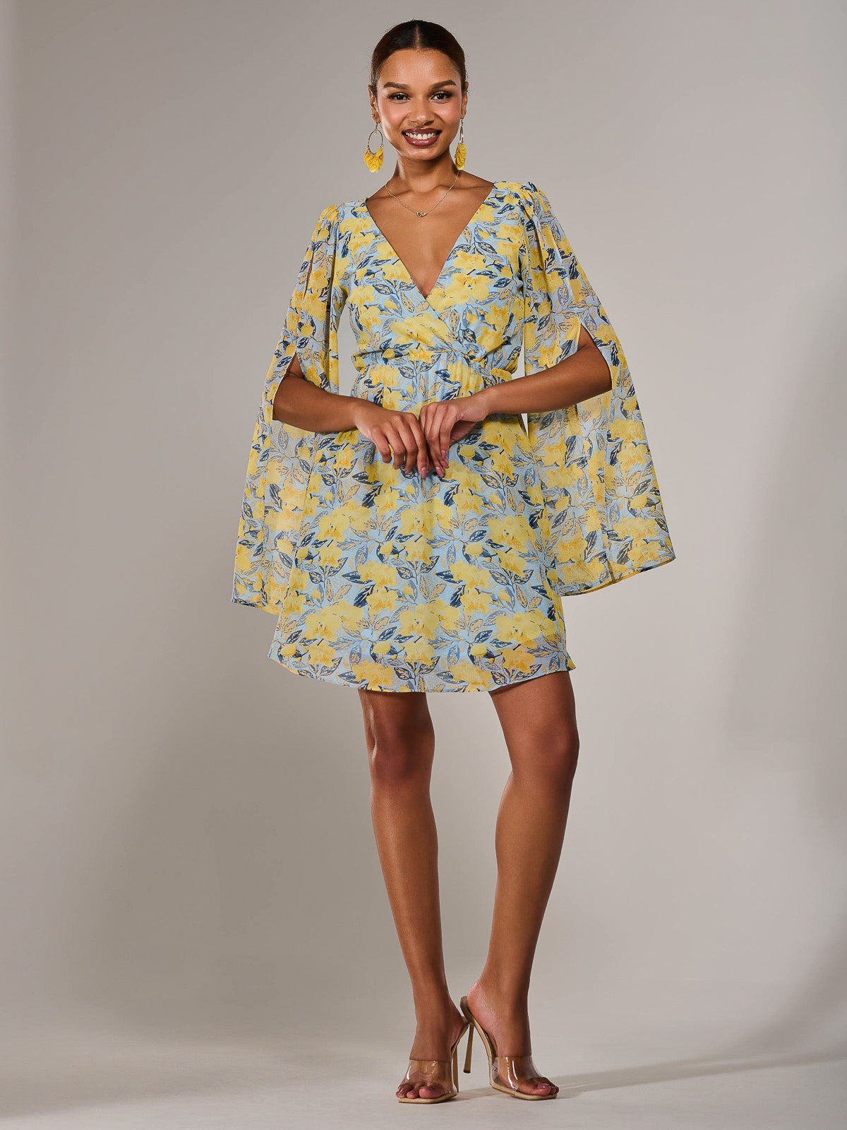 Chiffon Split Sleeve Mini Dress Full Length View