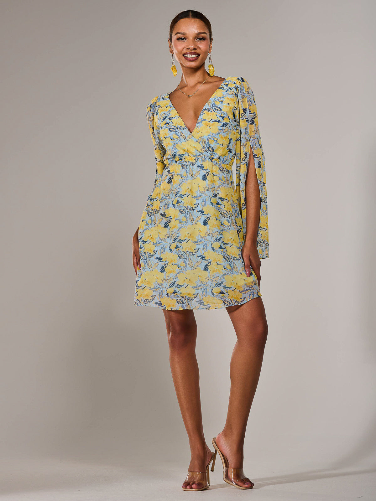Chiffon Split Sleeve Mini Dress Front View 2
