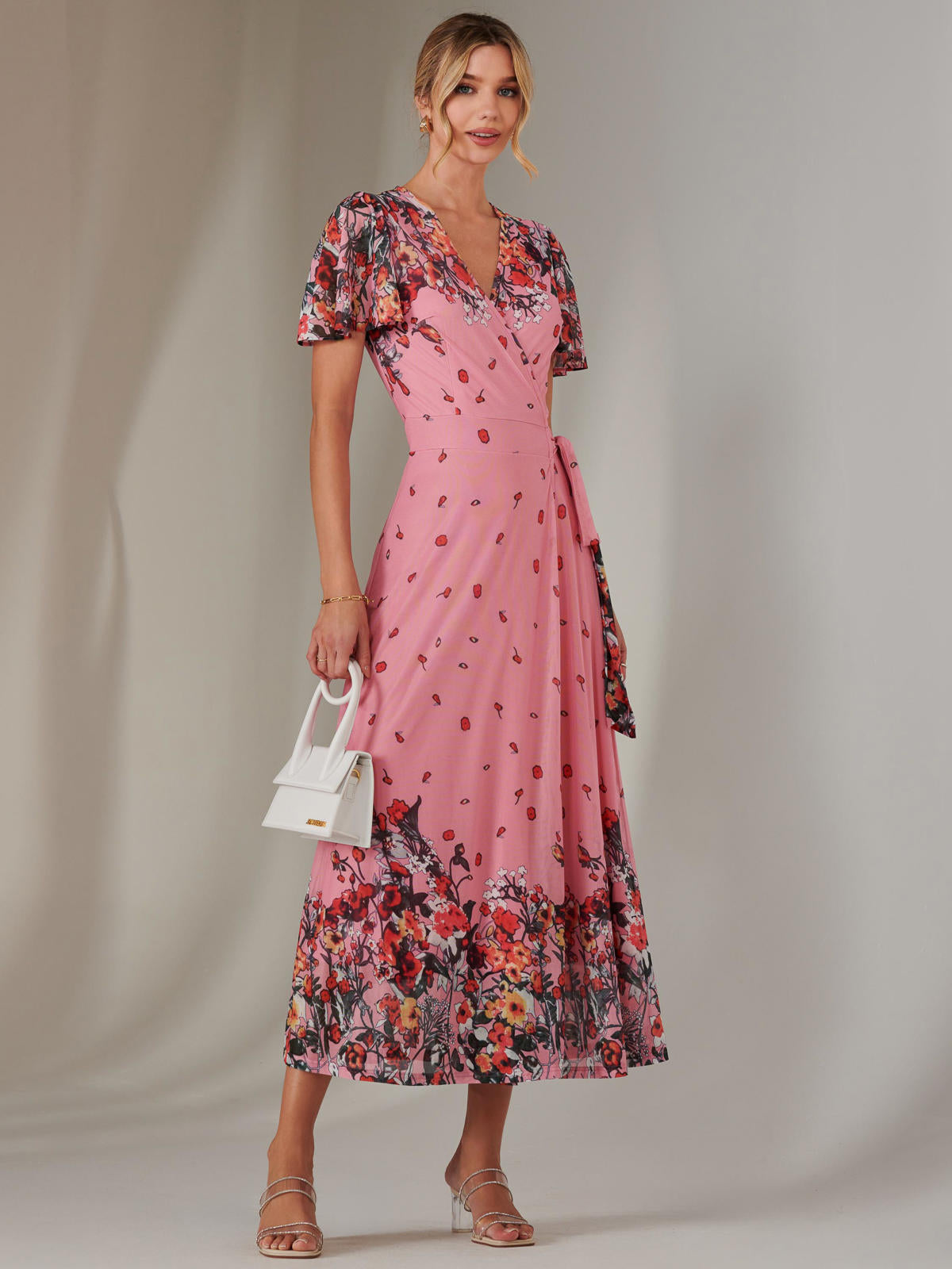 Mirror Print Mesh Wrap Maxi Dress Front View 2
