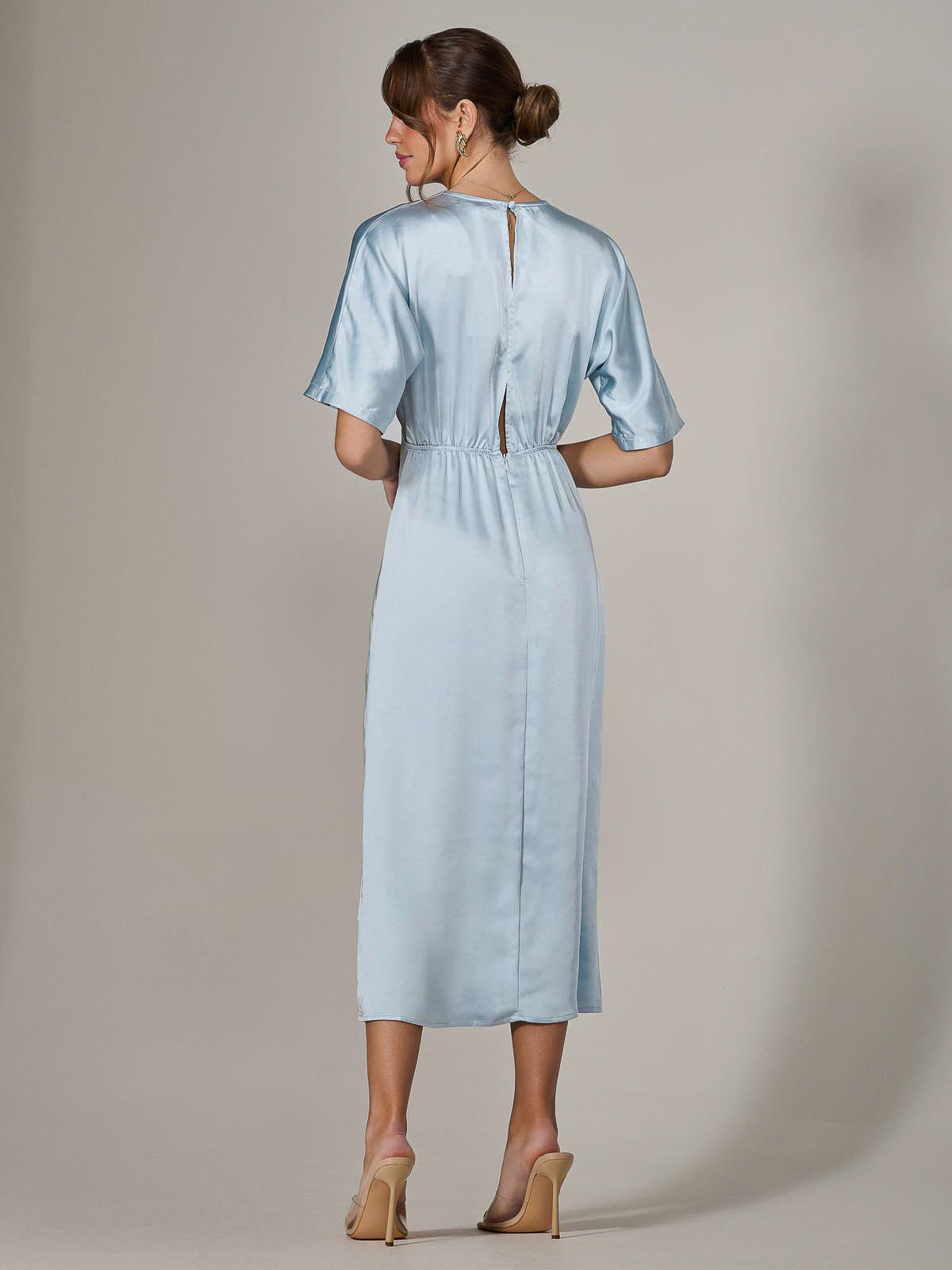 Satin A-Line Midaxi Dress BLUE Back View