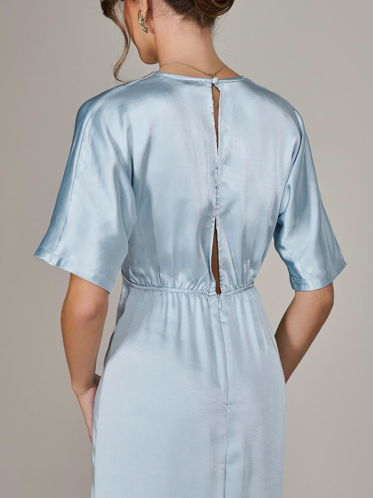 Satin A-Line Midaxi Dress BLUE Detail View