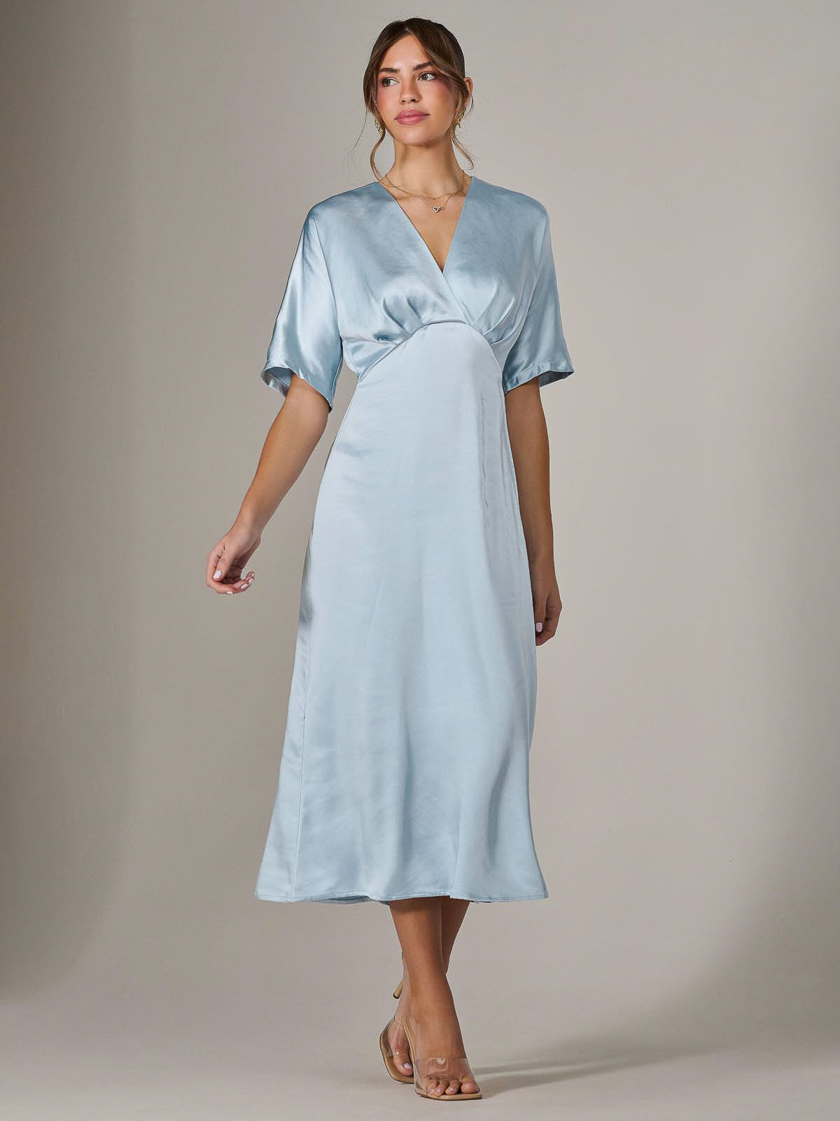 Satin A-Line Midaxi Dress BLUE Styled View