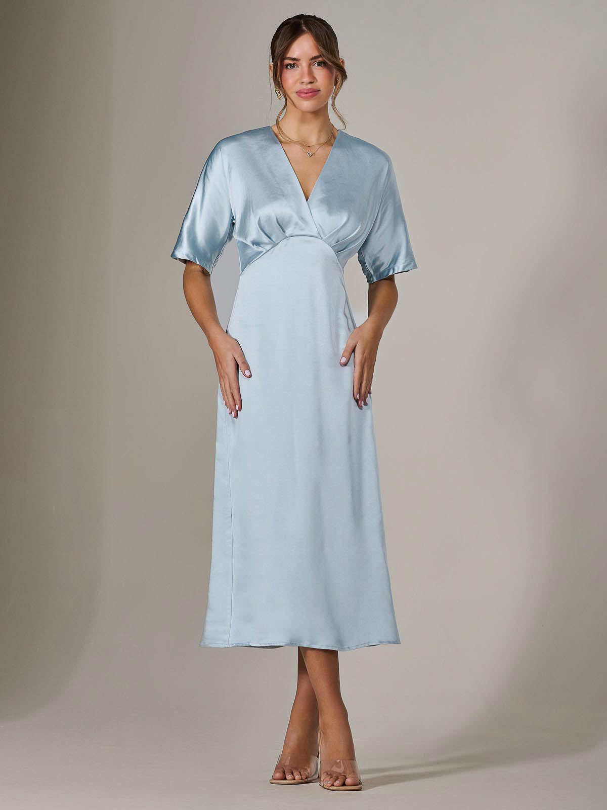 Satin A-Line Midaxi Dress BLUE Back View 2