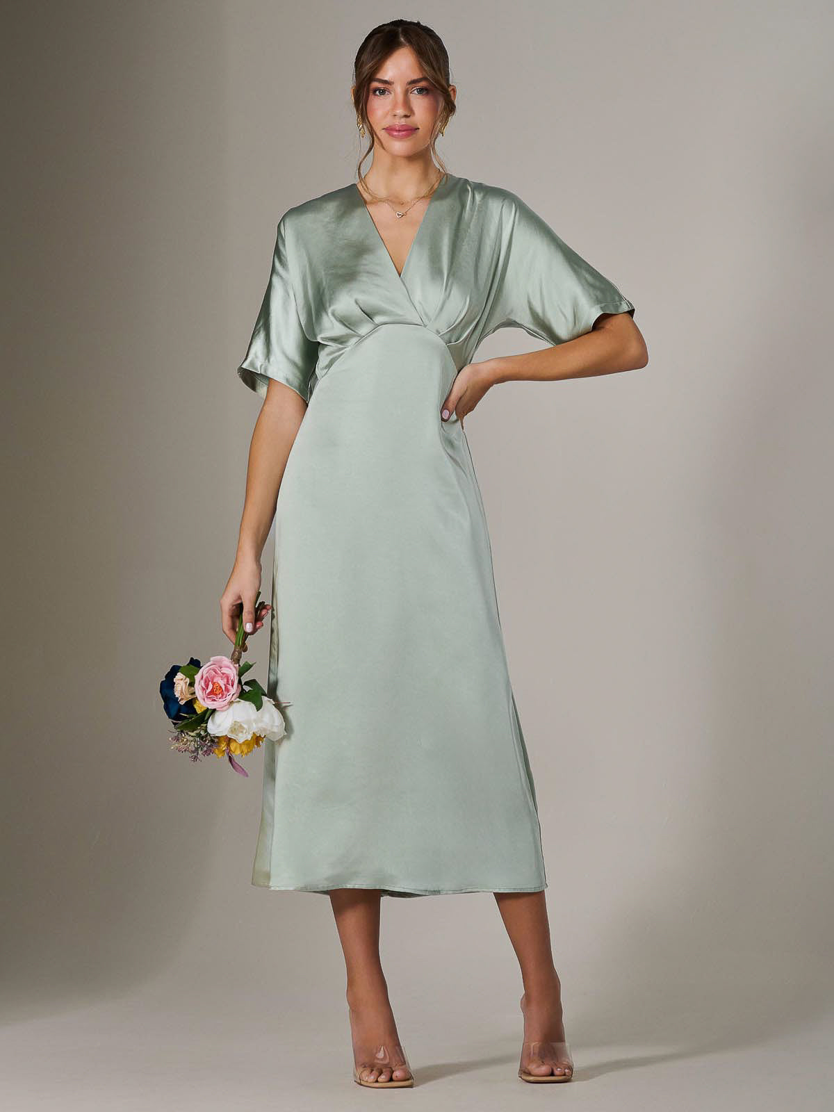 Satin A-Line Midaxi Dress Detail View