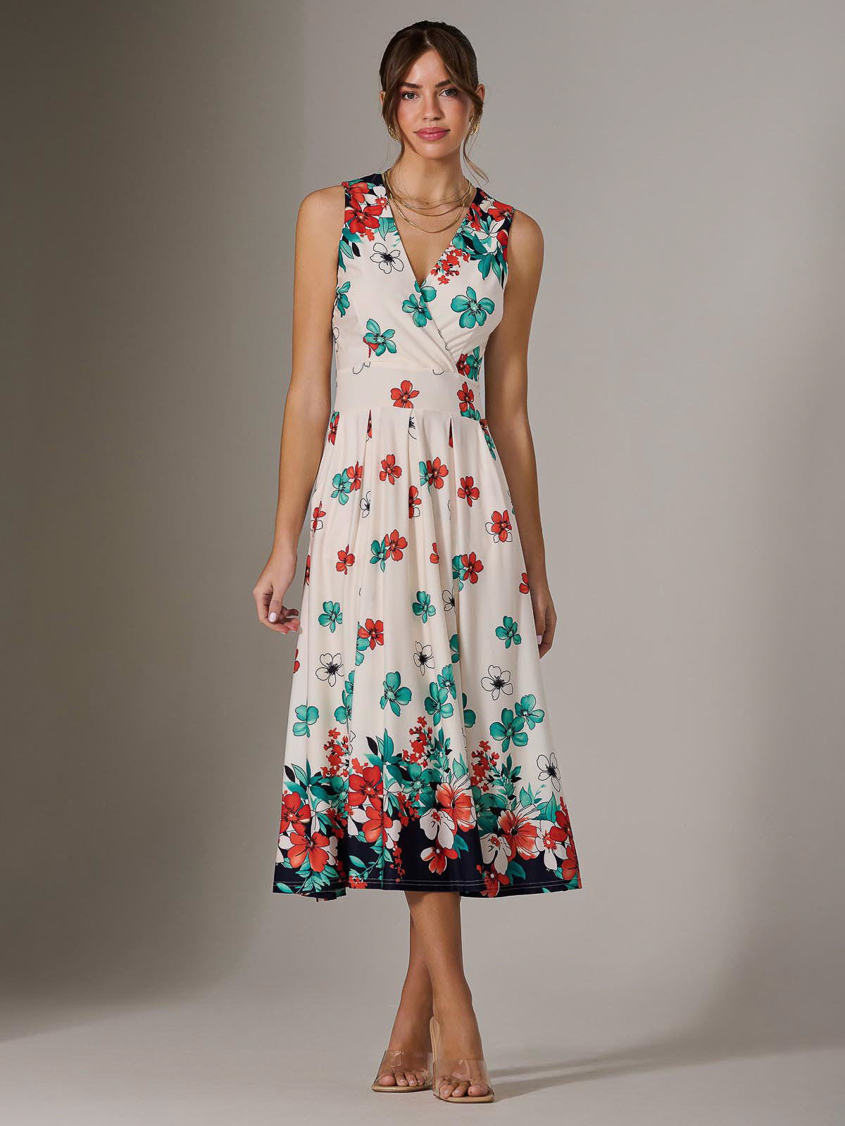 Jersey Sleeveless Midi Dress Front View