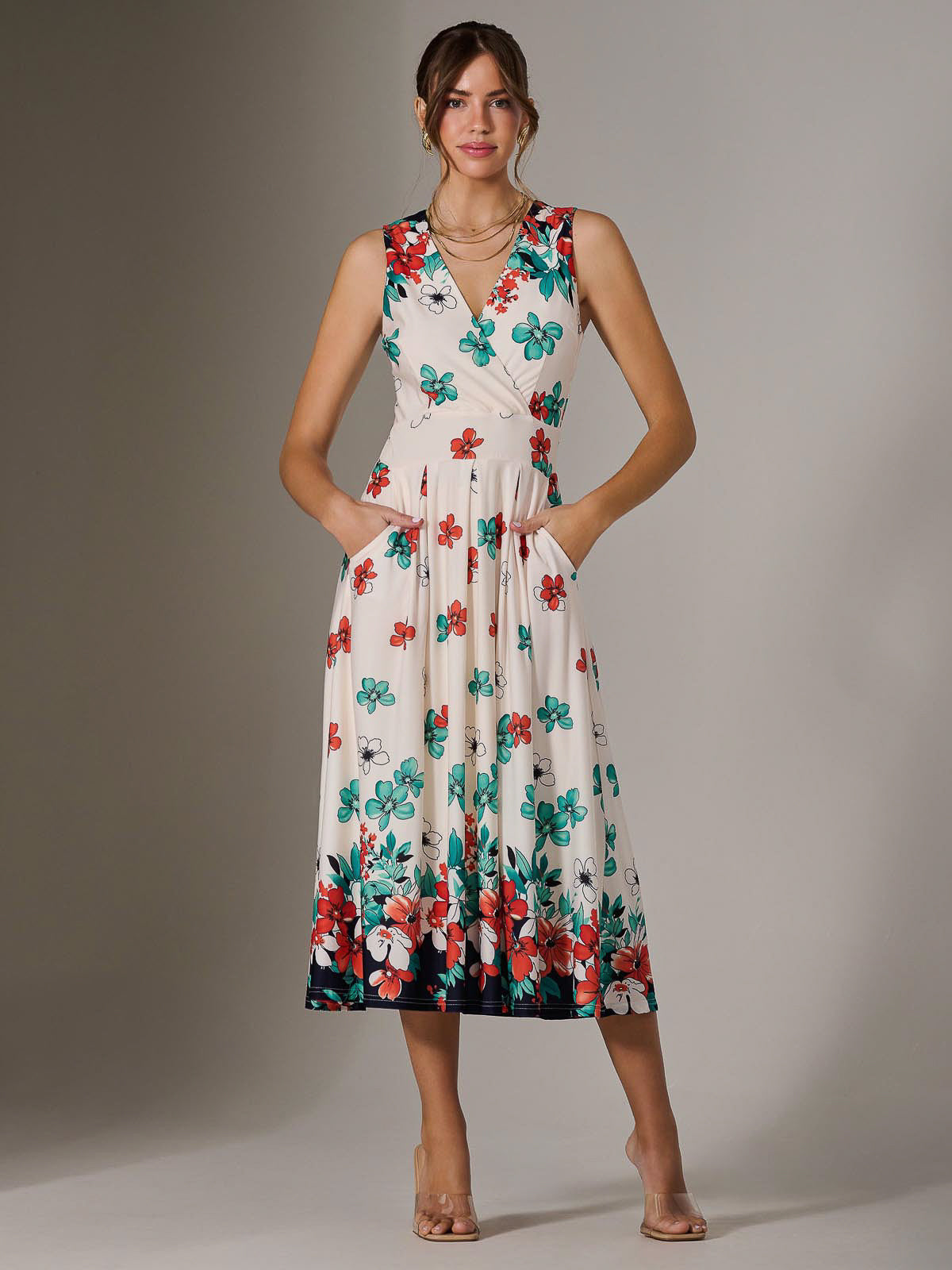 Jersey Sleeveless Midi Dress Full Length View
