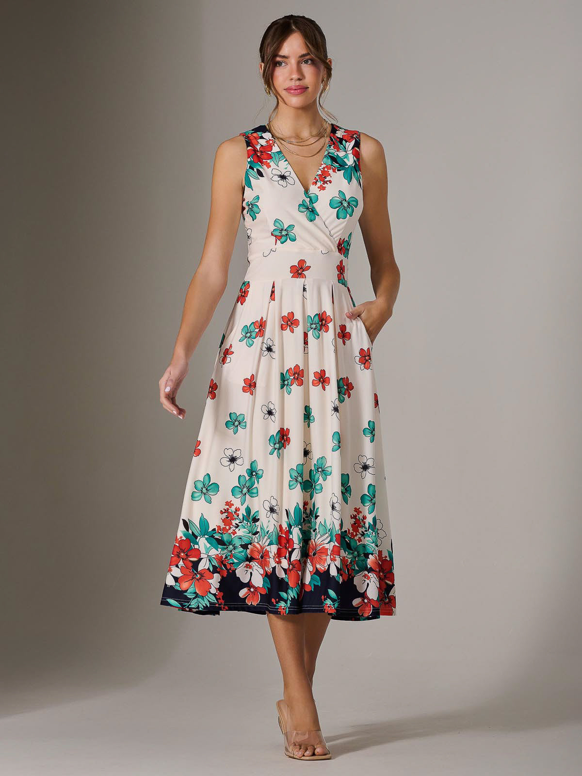 Jersey Sleeveless Midi Dress Front View 2
