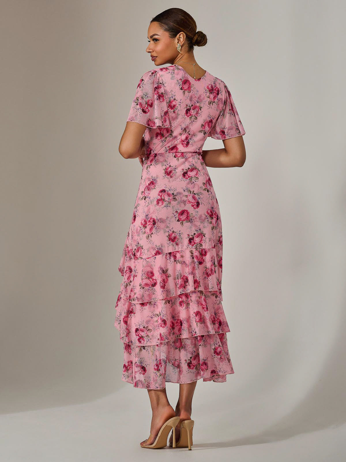 Mesh Print Frill Hem Midaxi Dress Back View