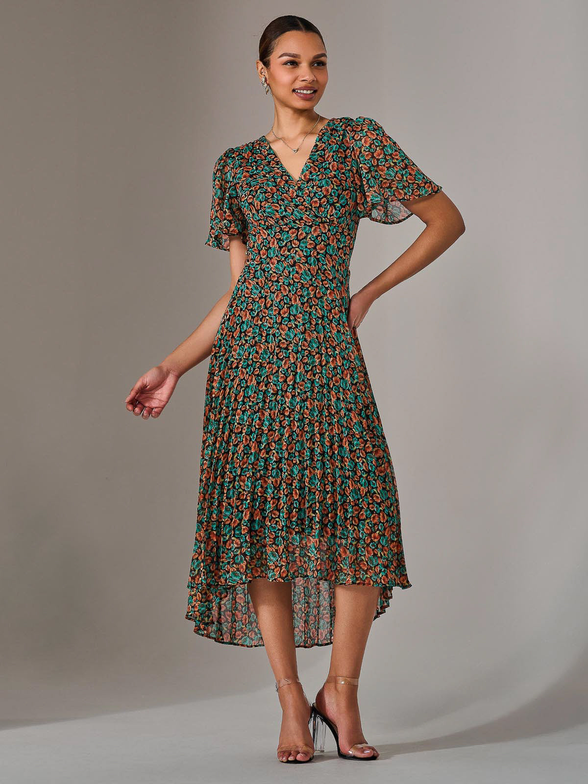 Charlotte Pleated Chiffon Midaxi Dress Front View 2