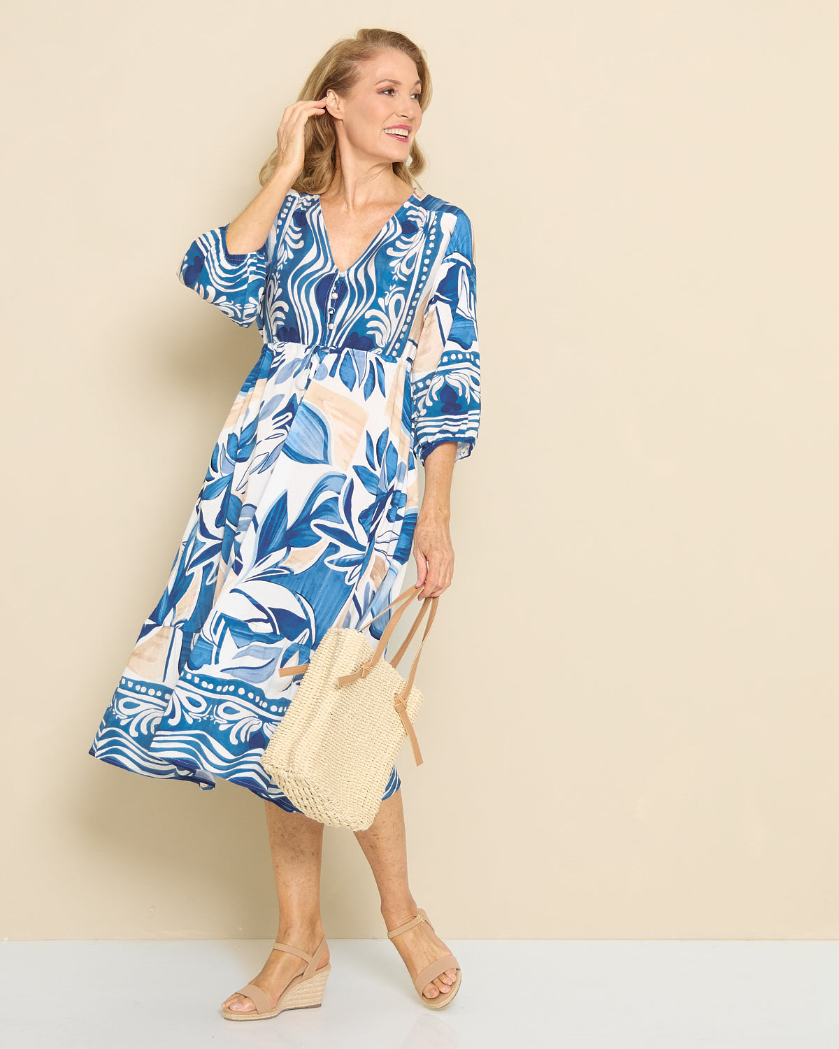 Women's Rosalie printed tiered midi dress in Blue