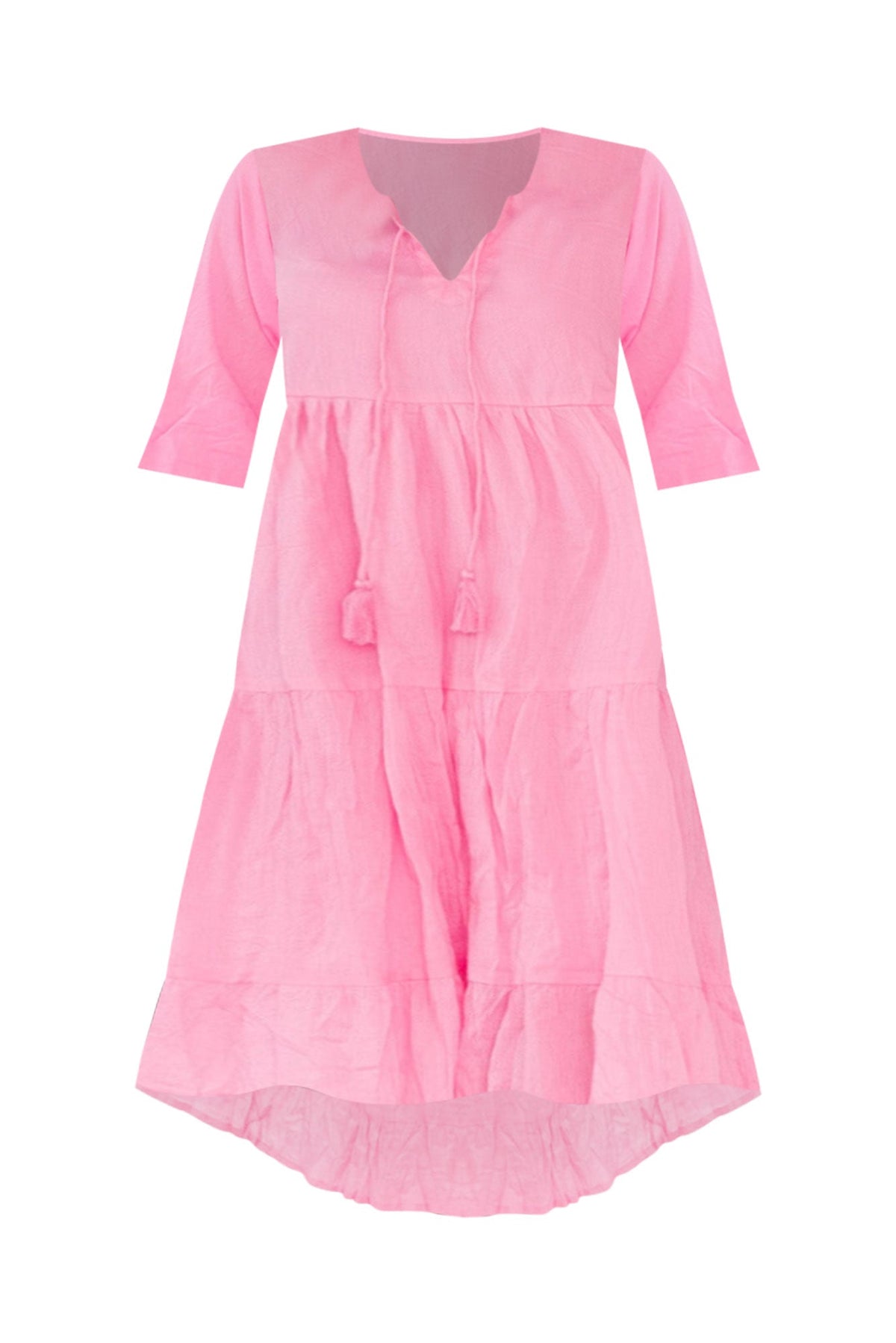 Milana Bright Pink Crinkle Cotton Dress Back View 2