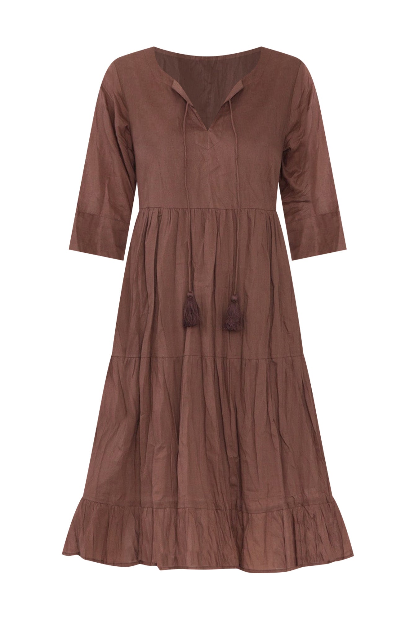 Milana Chocolate Crinkle Cotton Dress Front View