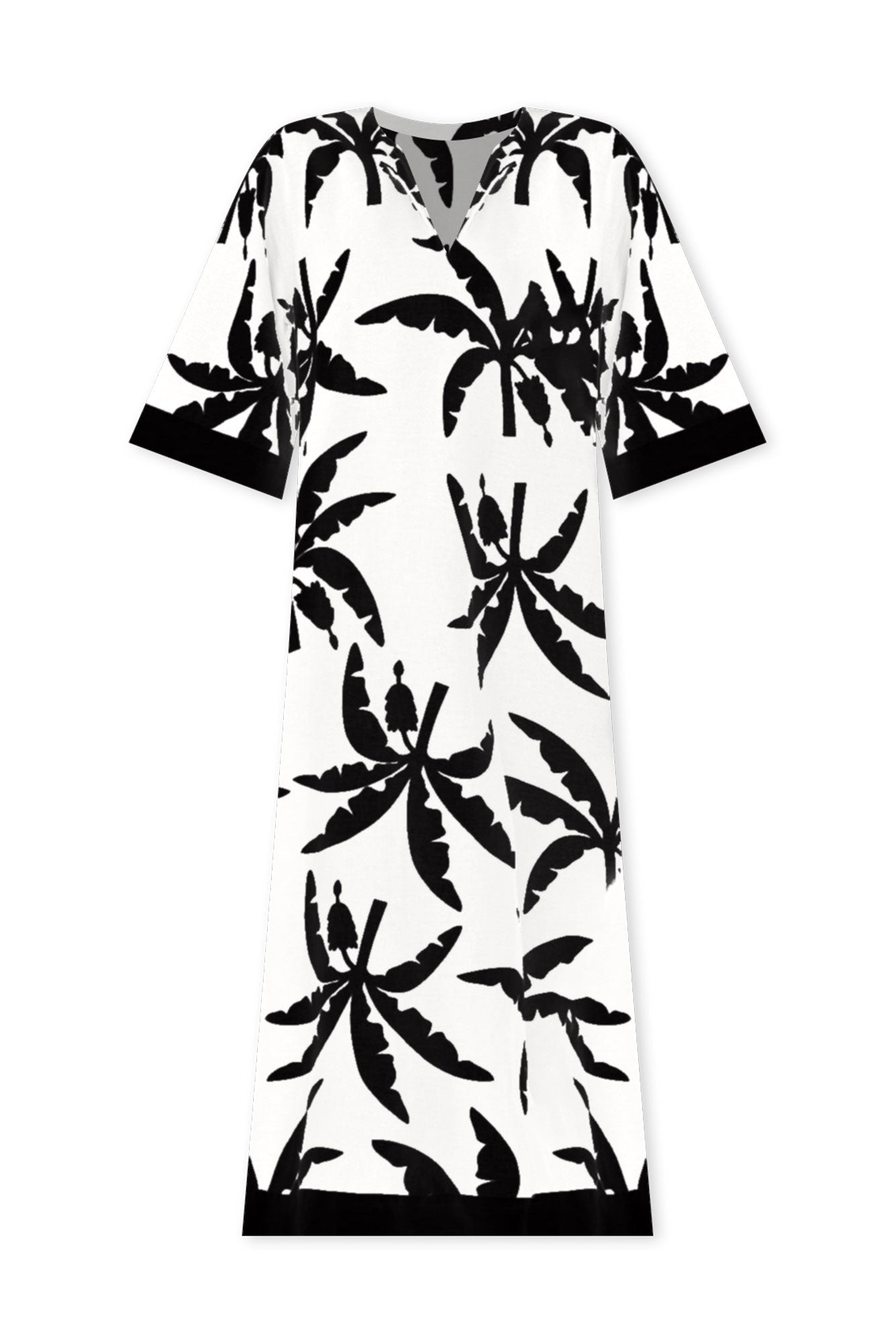 Tessie Black Tropical Linen Kaftan Front View