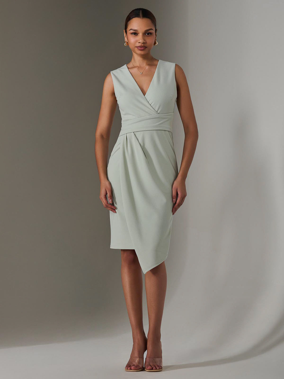 Sleeveless Wrap Front Midi Dress Detail View