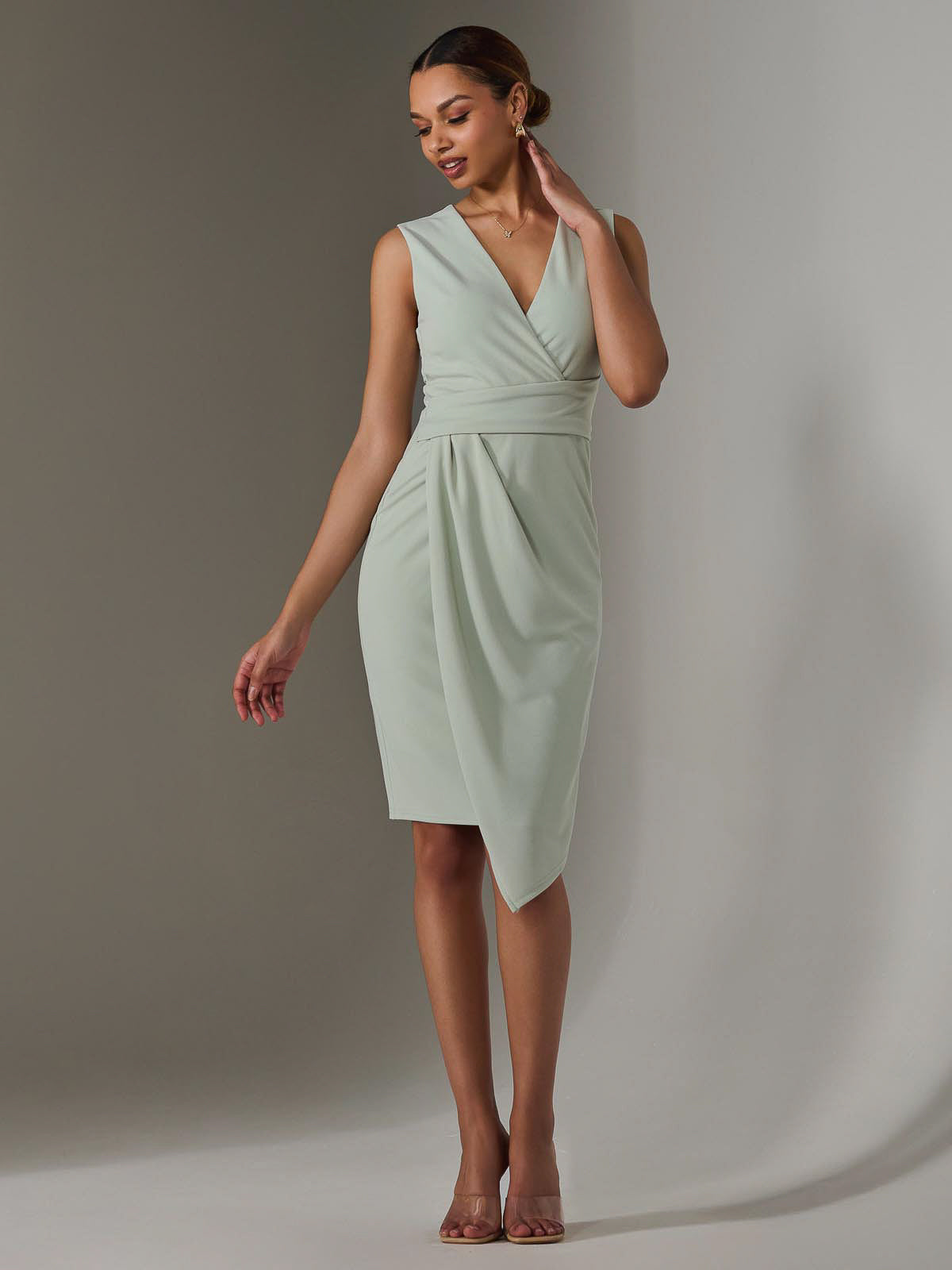 Sleeveless Wrap Front Midi Dress Styled View