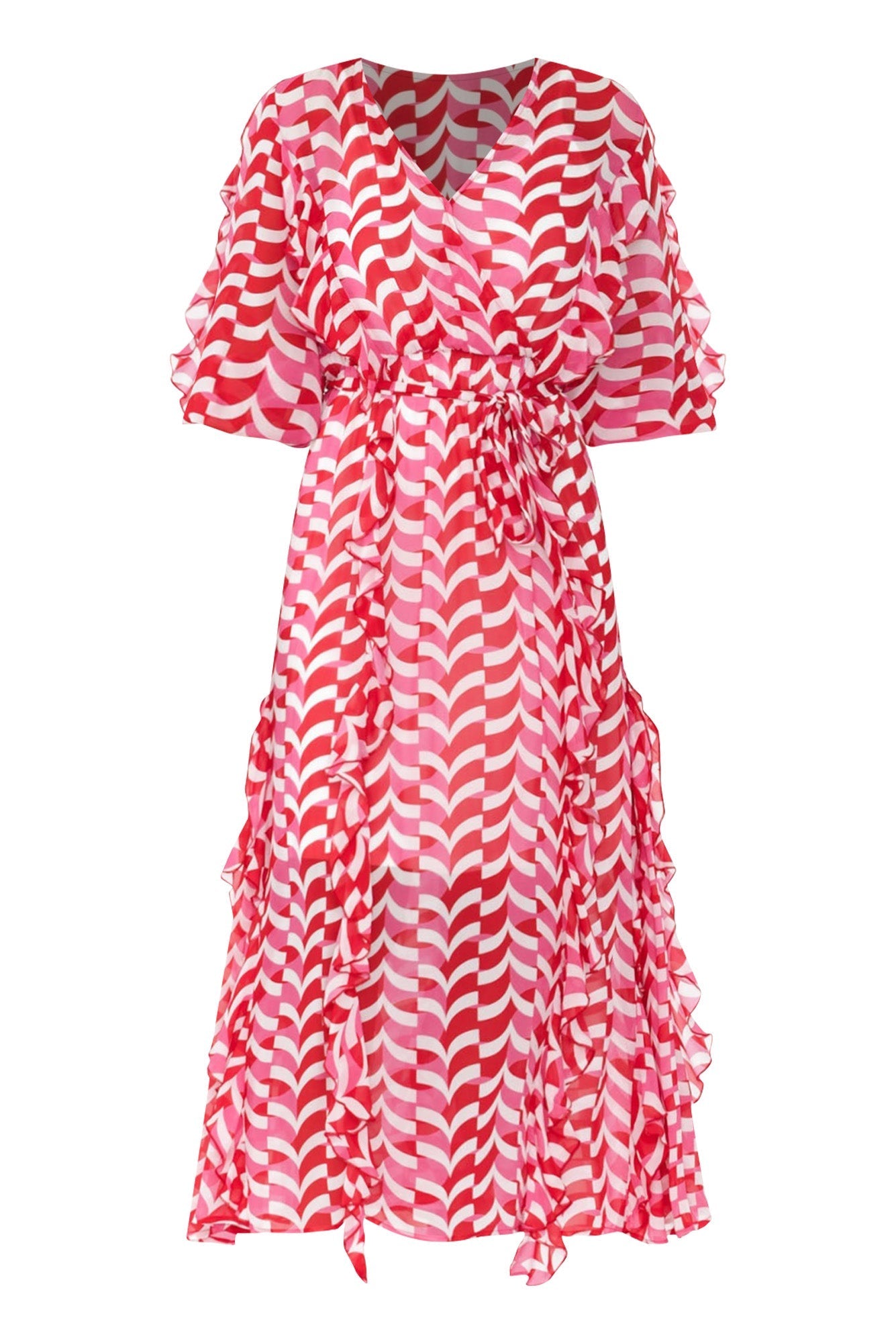 Just Love Pink Geo Ruffle Dress Front View