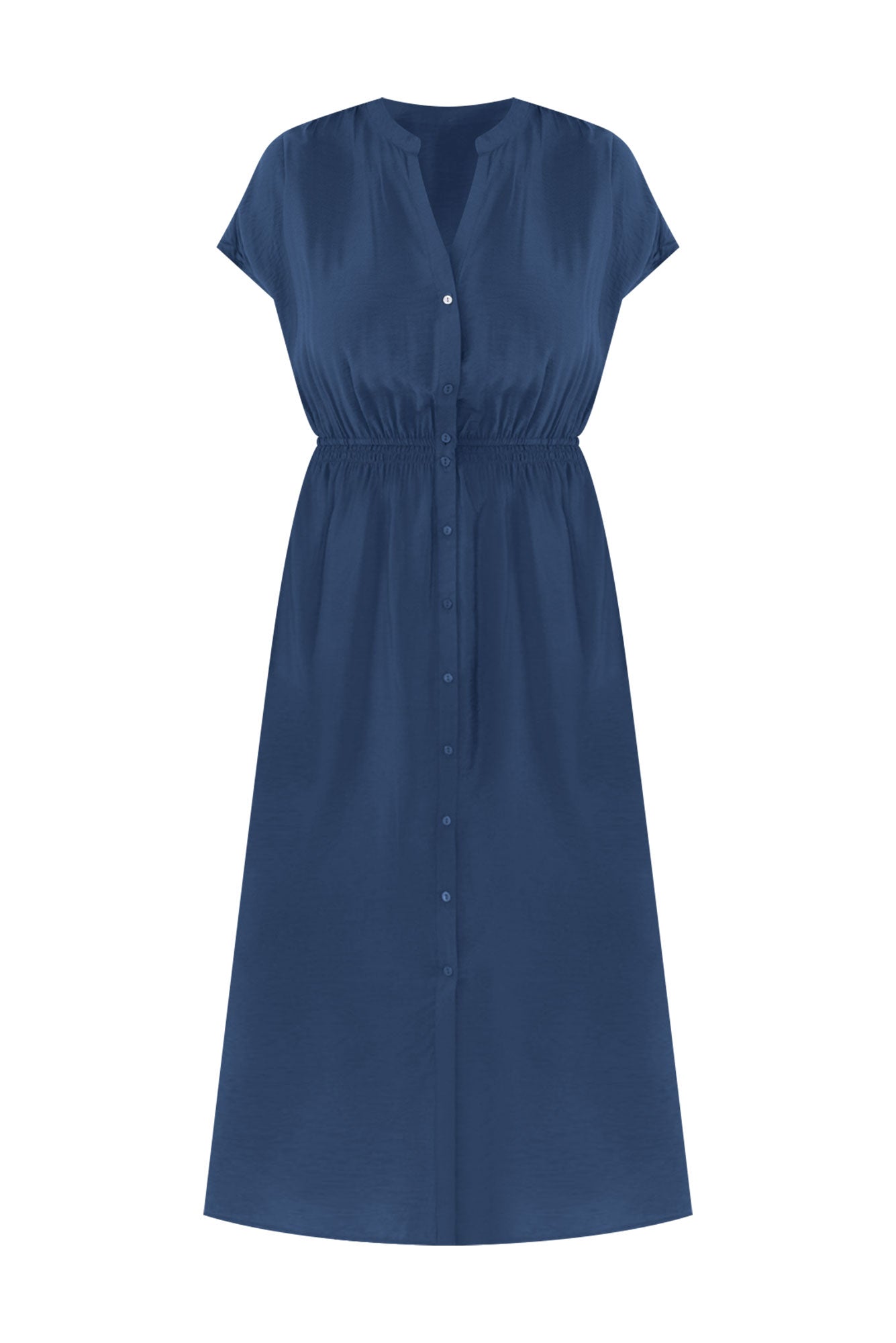 Simone Blue Button Dress Front View