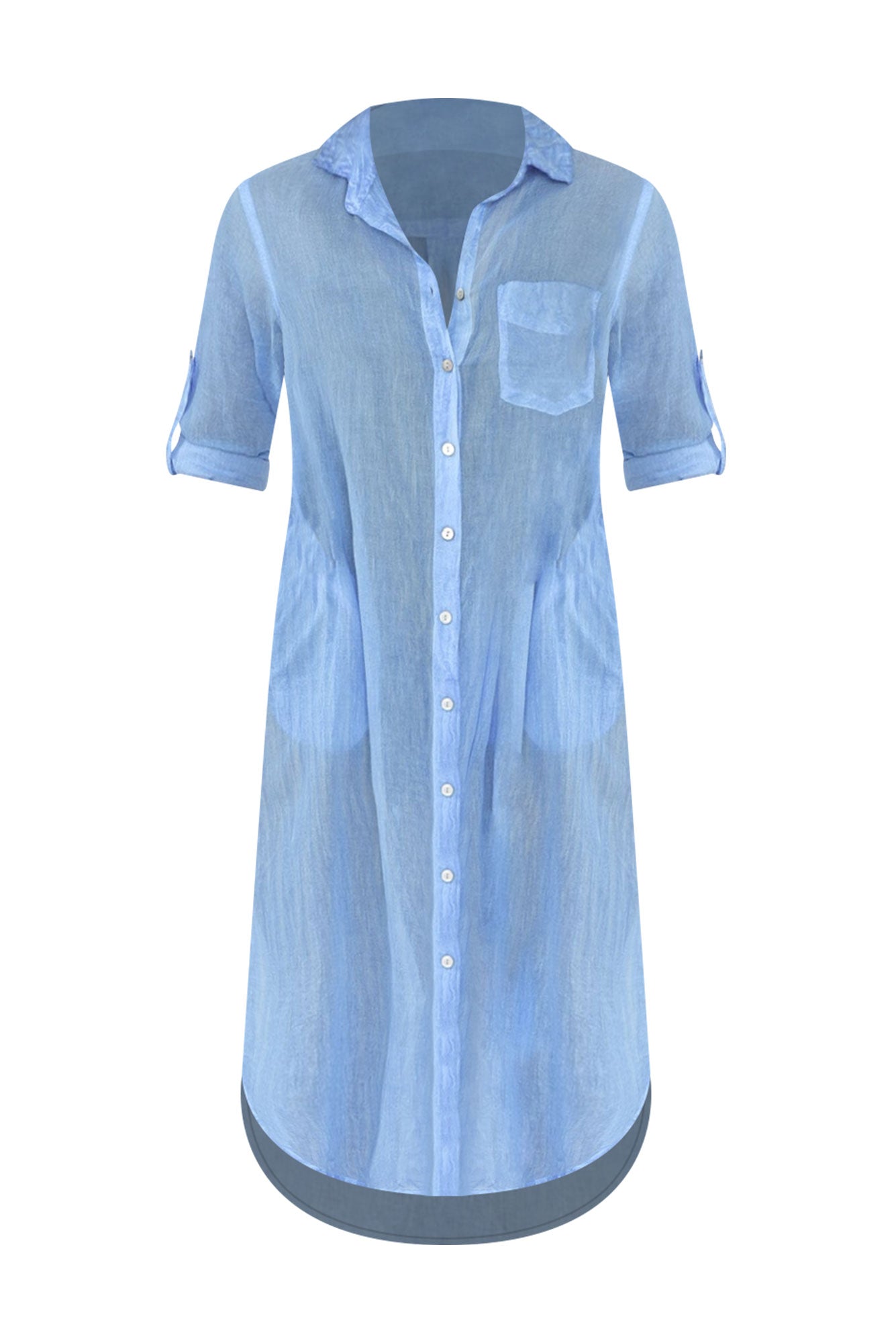 Hailey Blue Cotton Button Kaftan Front View