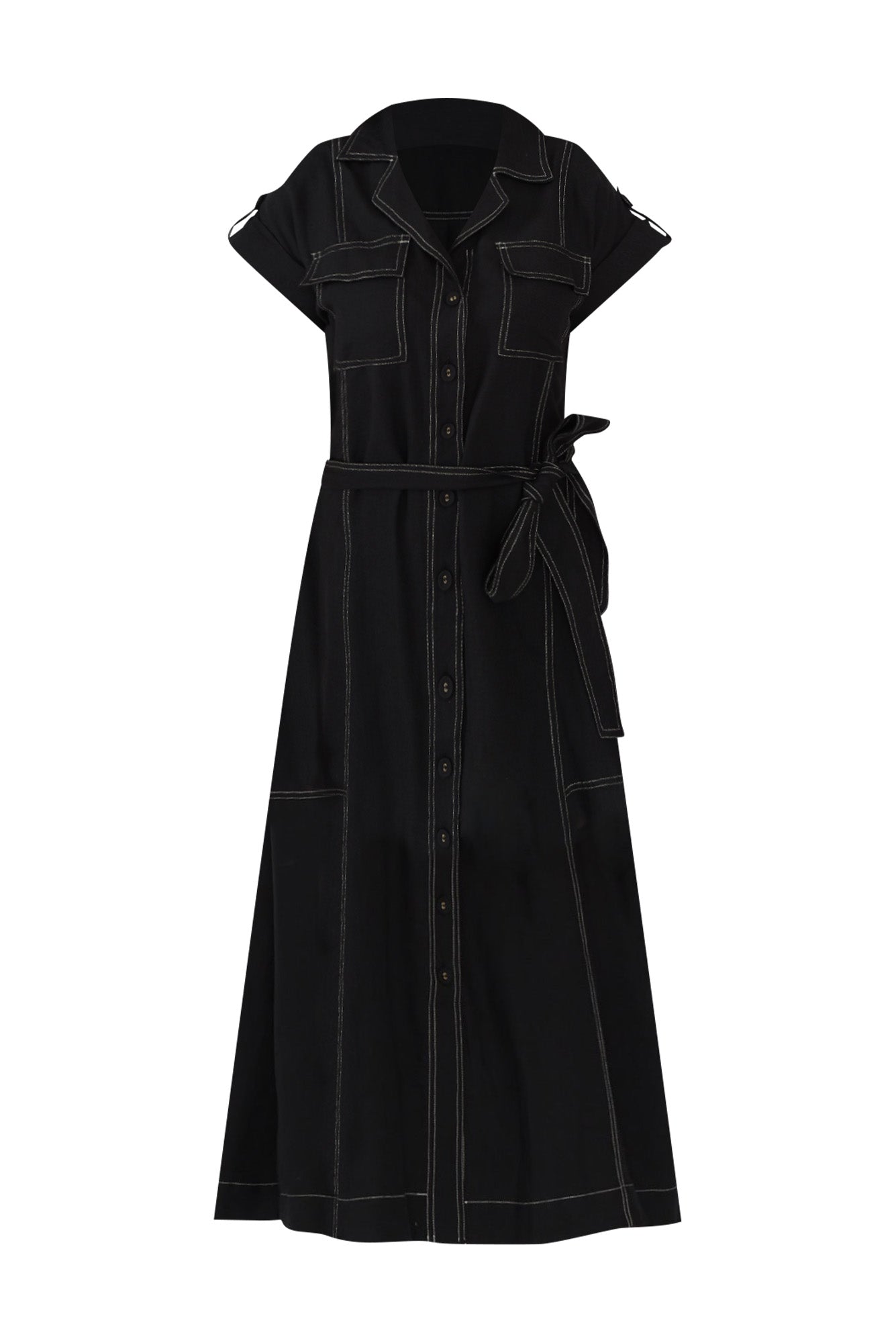 Patricia Black Cotton Blend Tie Dress Front View