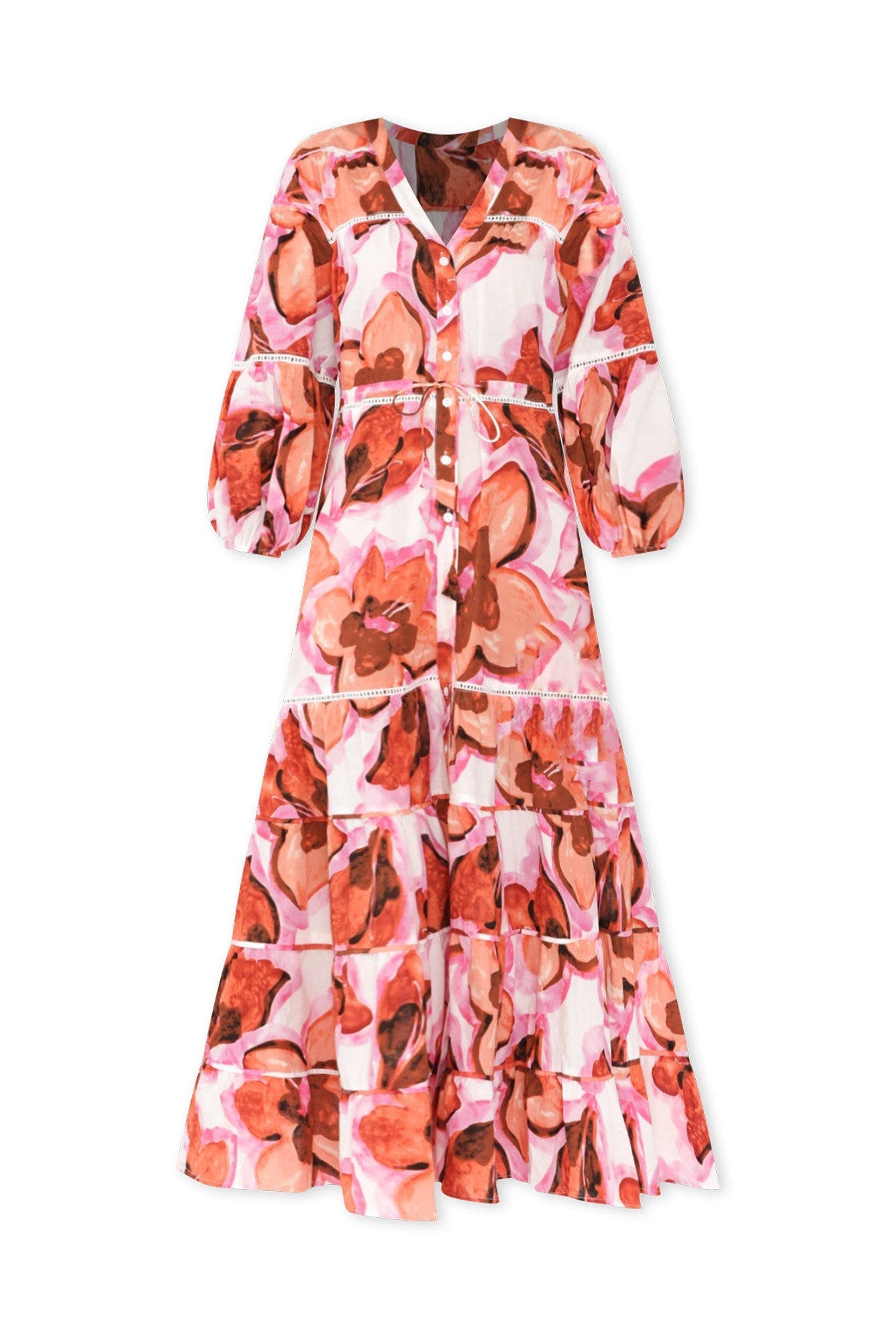 Gertie Pink Floral Cotton Tier Dress Front View