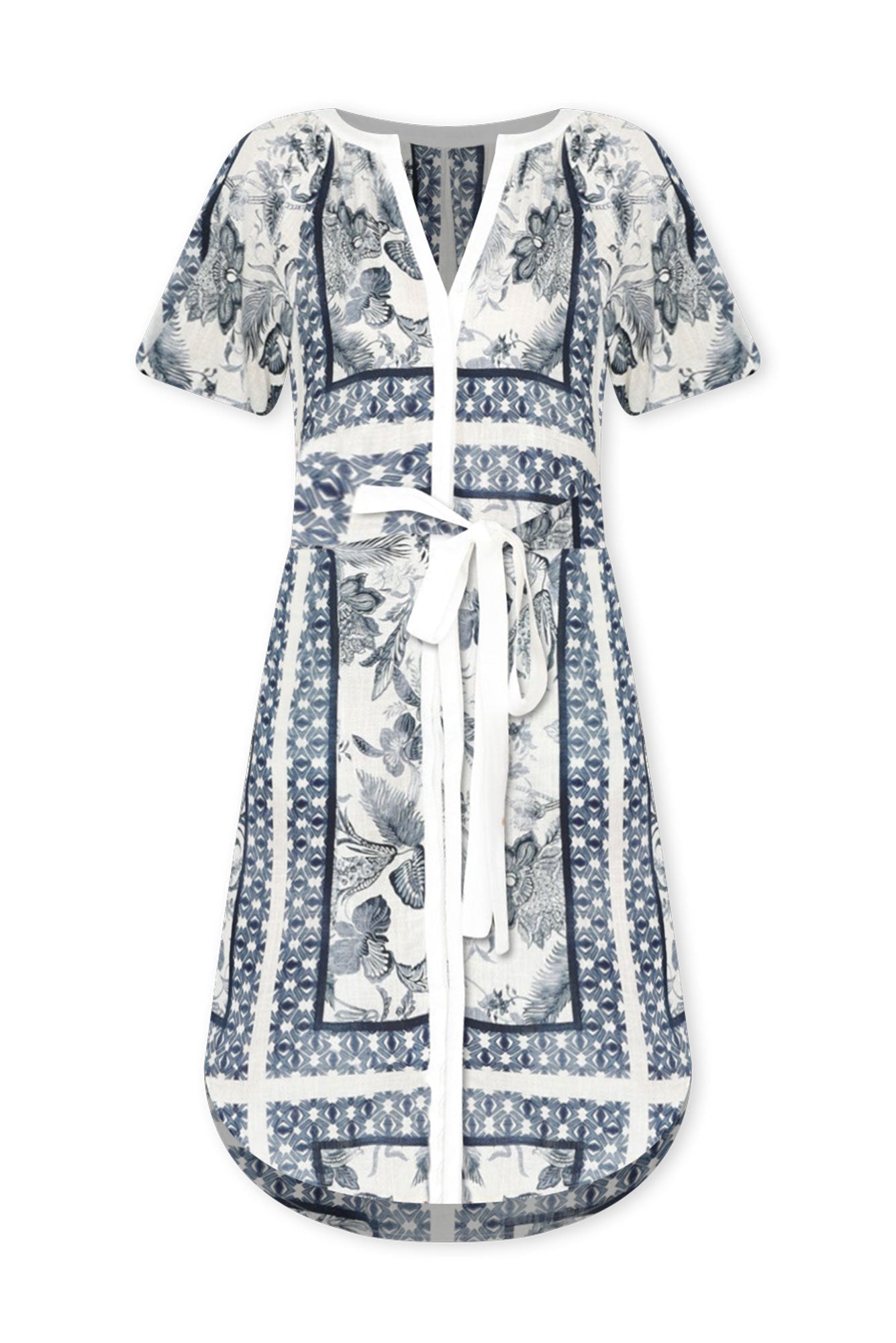 Bijou Ink Floral Linen Blend Dress Front View