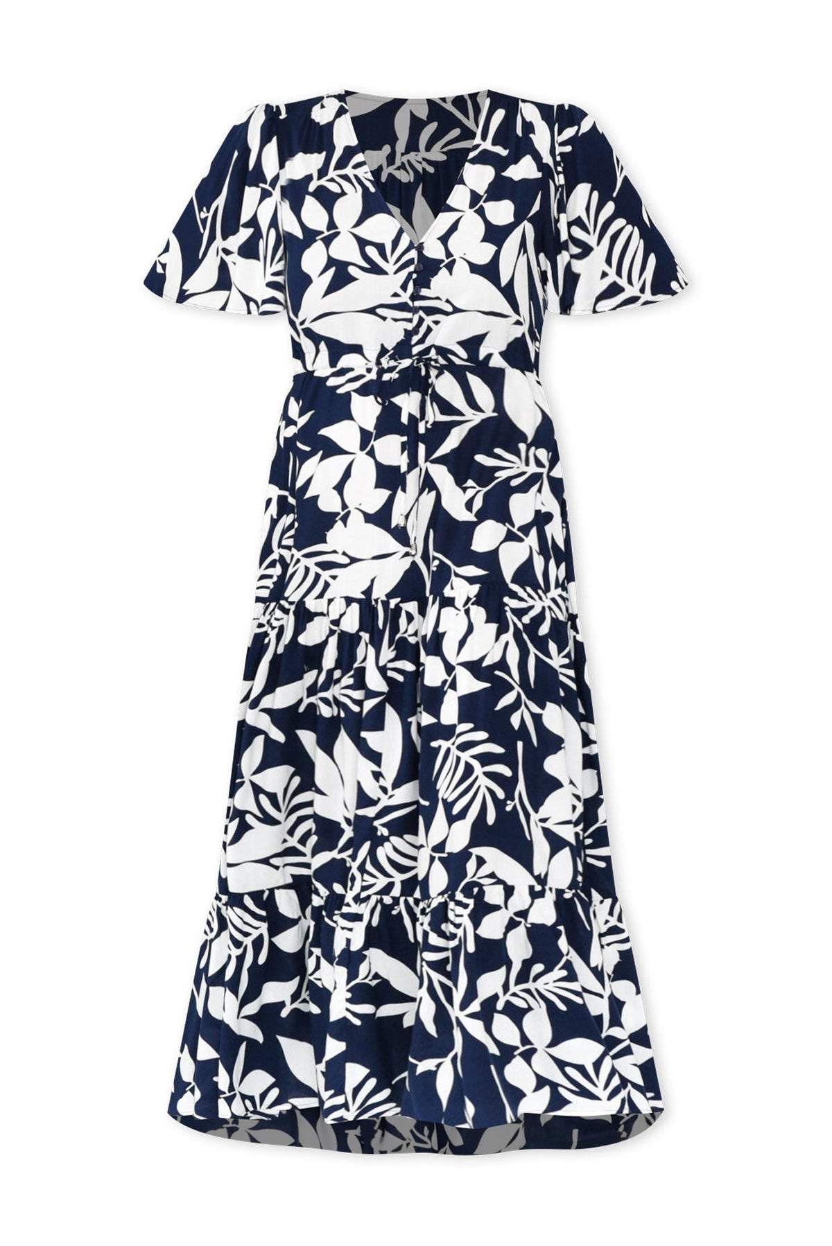 Cooper Navy Floral Tier Dress Back View