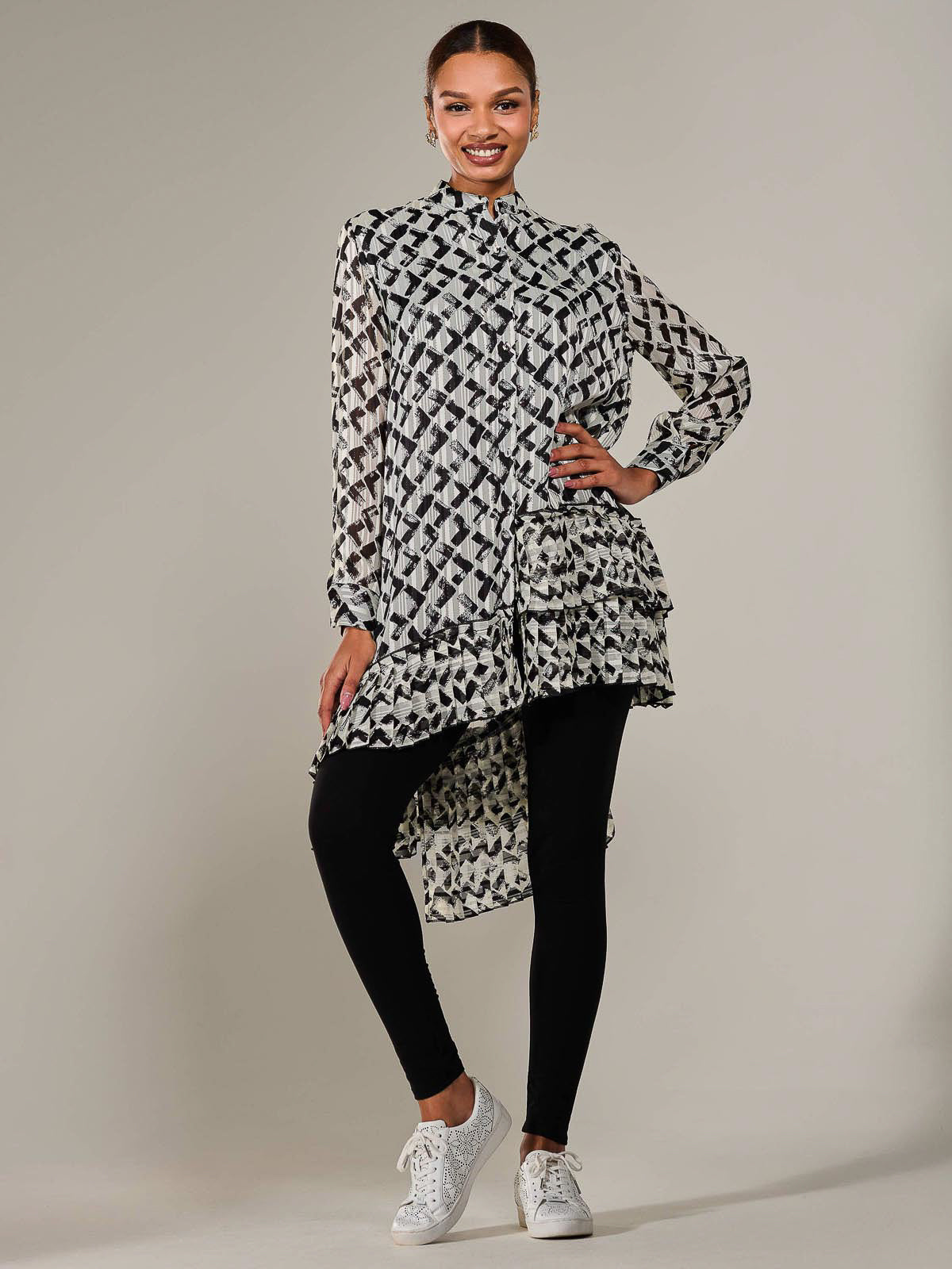 Dipped Hem Shirt Midi Dress Front View