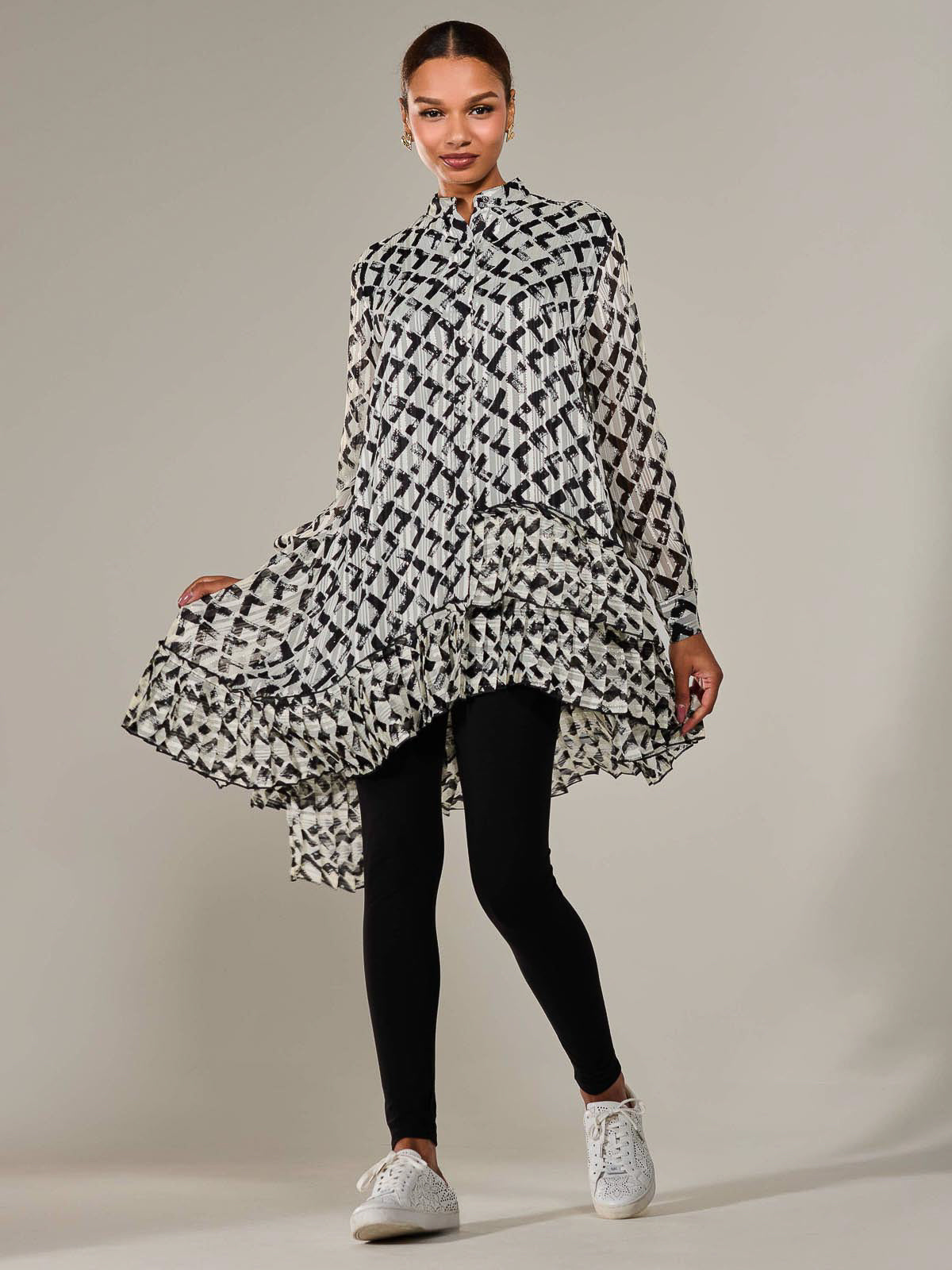 Dipped Hem Shirt Midi Dress Front View 2