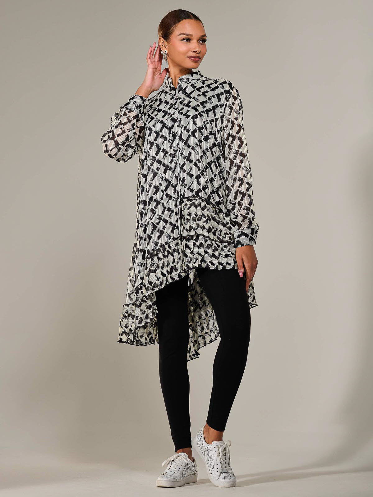 Dipped Hem Shirt Midi Dress Detail View
