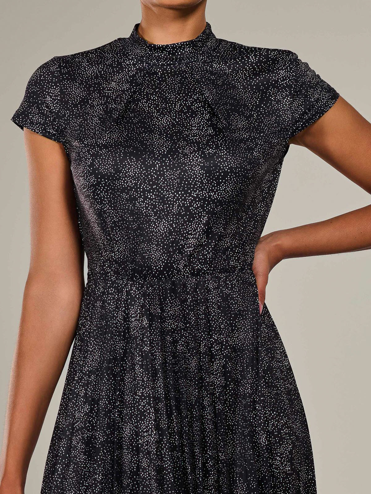 Jersey Capped Sleeve Pleated Midi Dress Side View