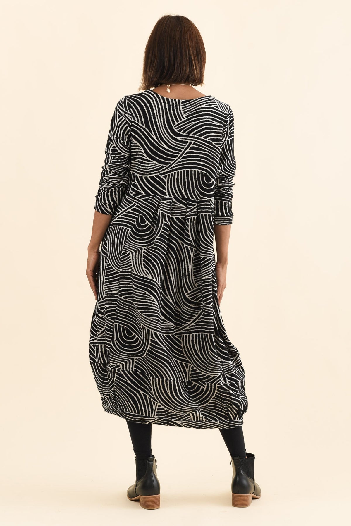 Achia Black Stripe Cotton Knit Dress Side View