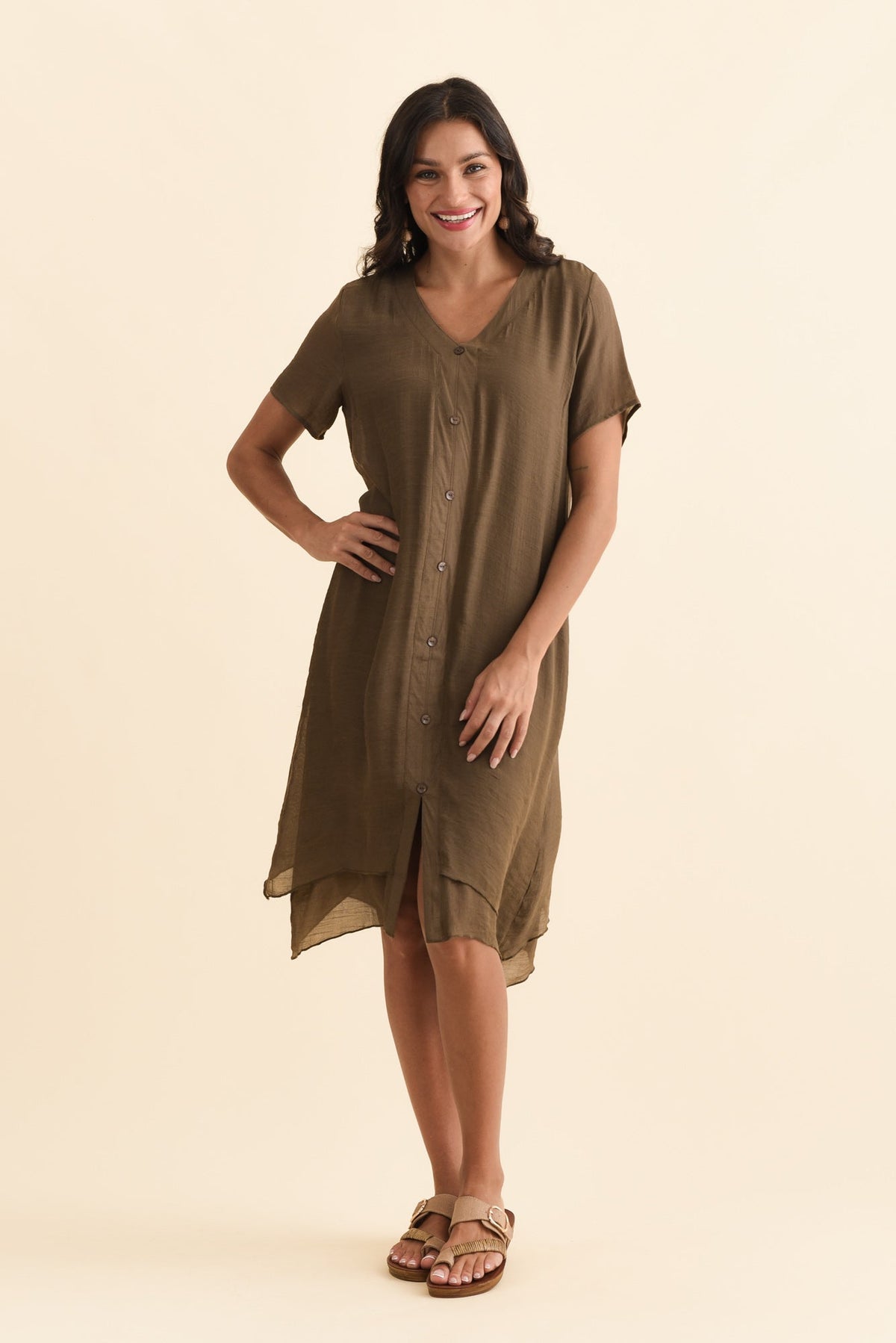 Adelaide Chocolate Layered Button Dress Back View