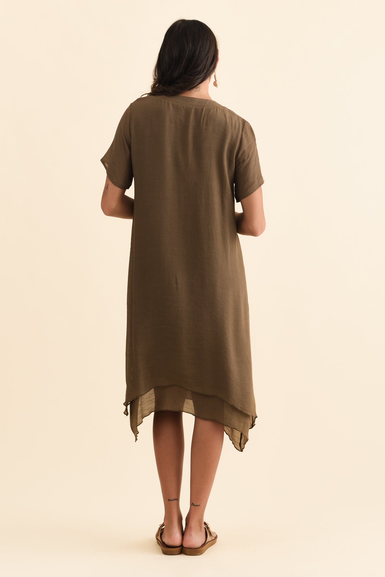 Adelaide Chocolate Layered Button Dress Detail View