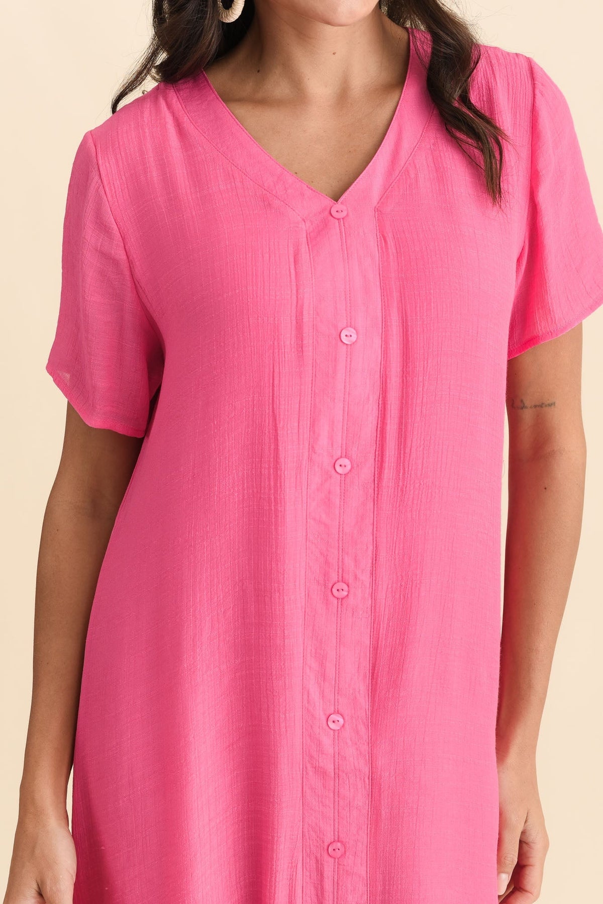 Adelaide Pink Layered Button Dress Detail View