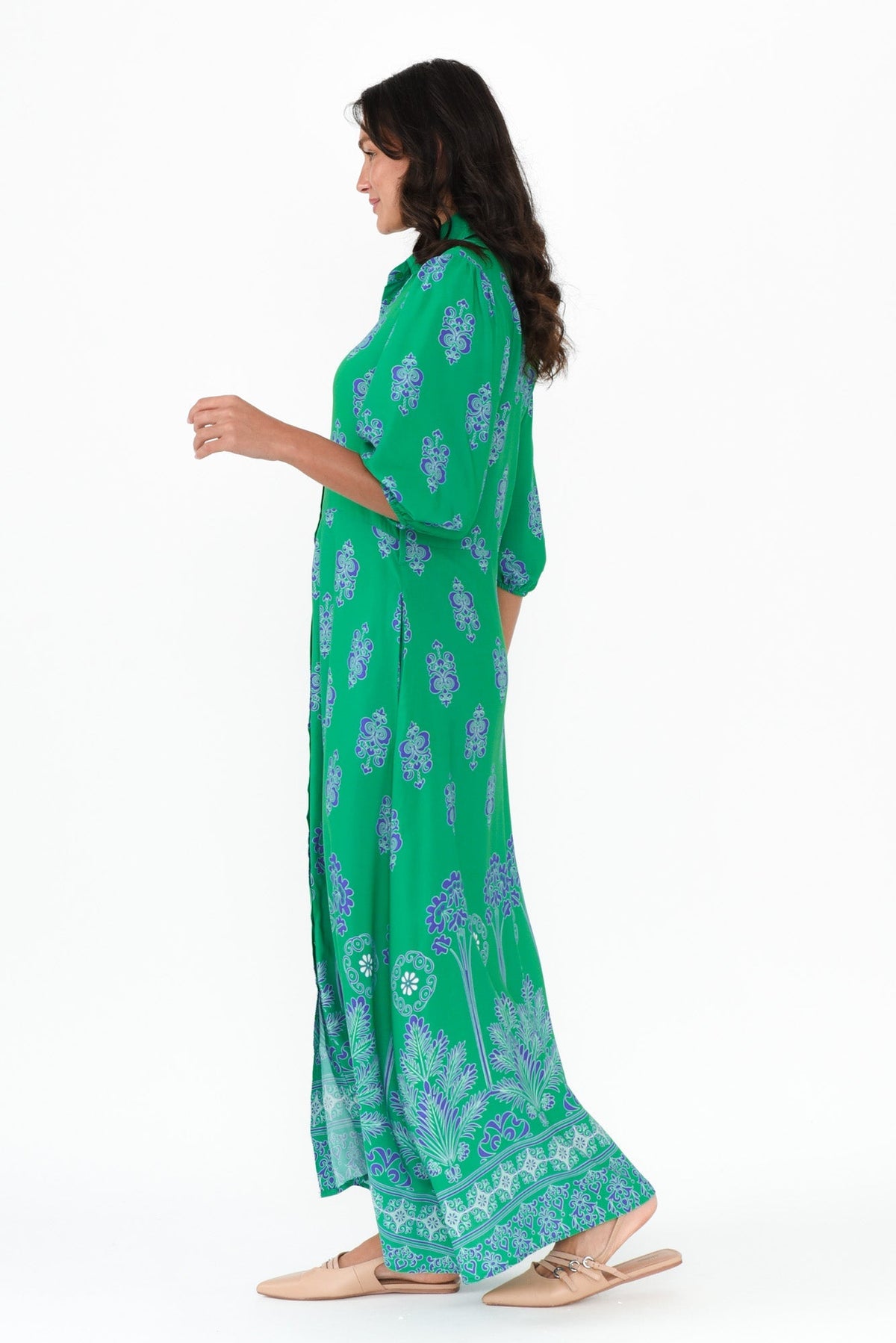 Alivia Green Mosaic Shirt Dress Side View